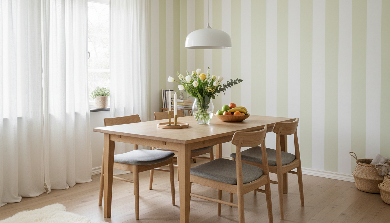 Big Stripes - Vit/Bomull - Klassisk randig tapet i vitt och beige