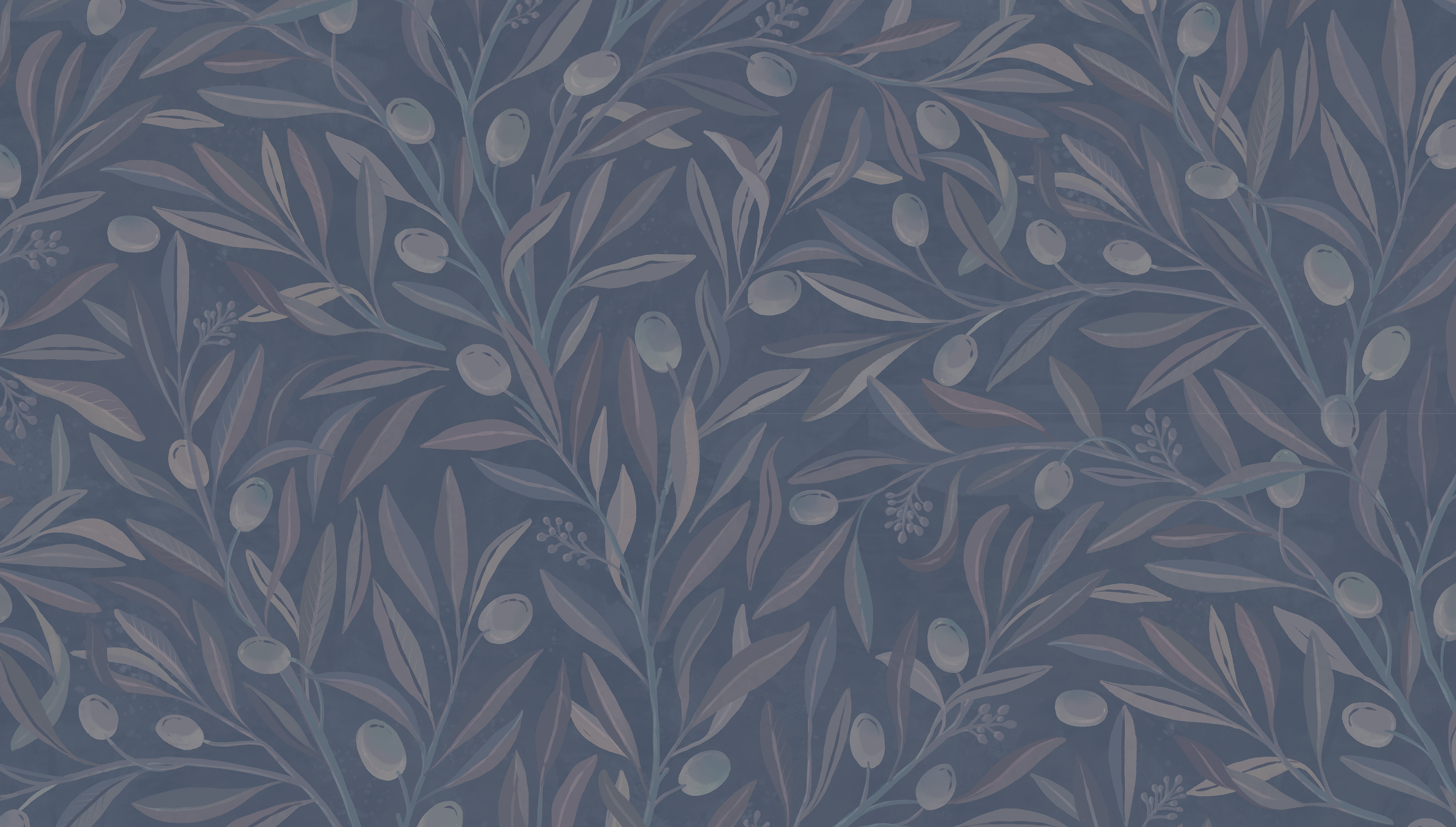 Reval Wallpaper Olivia Half Drop Midnight Blue - Elegant tapet med olivkvistar i djupa blå toner – högkvalitativ tapet för...