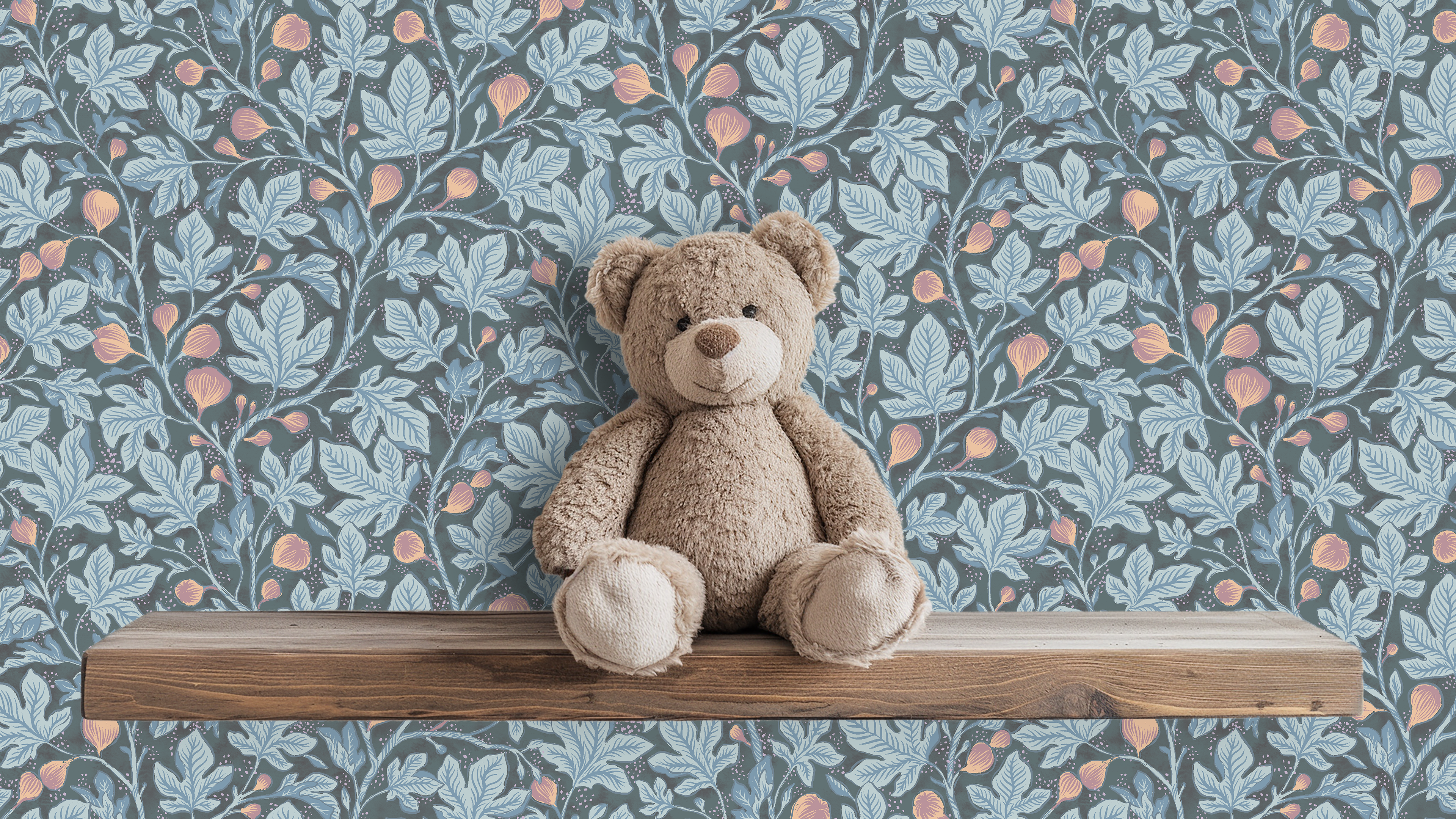 Fig Tree - Teal - Elegant tapet med fikonträd i blågrå toner