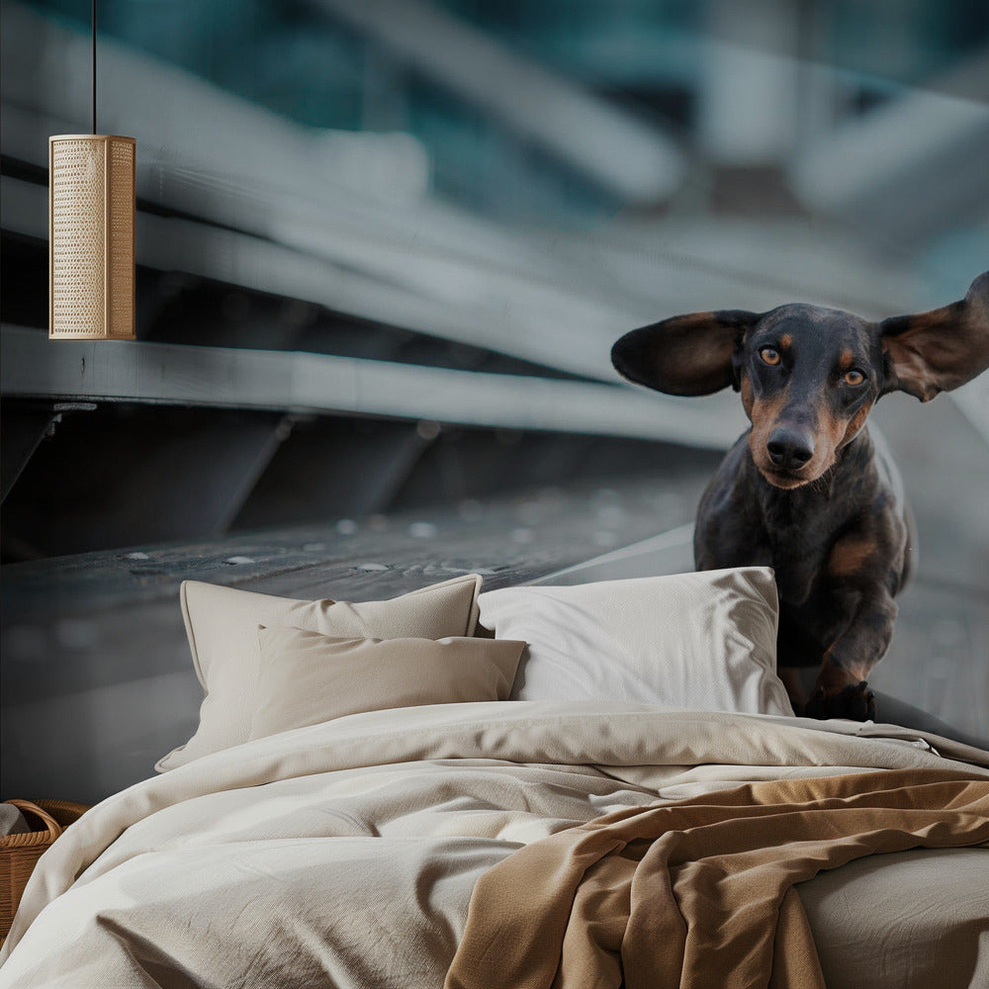 Ein kleiner Hund läuft durch die Welt - Charmigt fototapet med lekfull hund