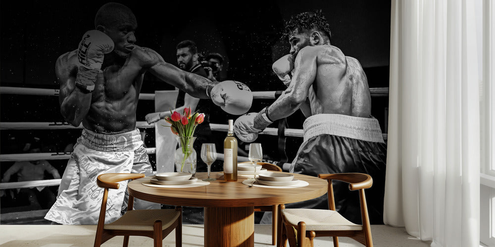 Boxing ll - Kraftfullt svartvitt fototapet med boxning och kamp by Reza Mohammadi