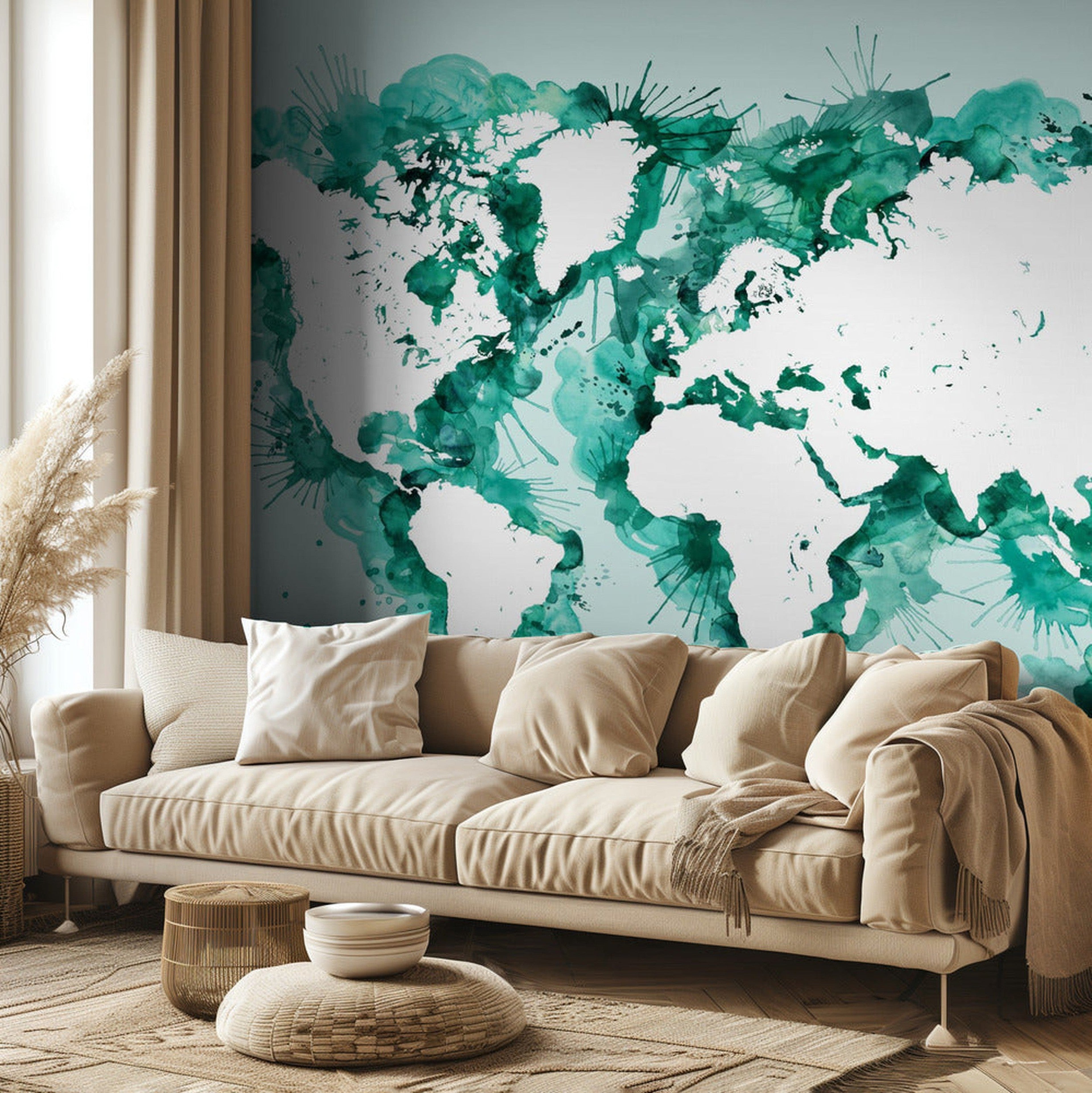 Teal strokes world map