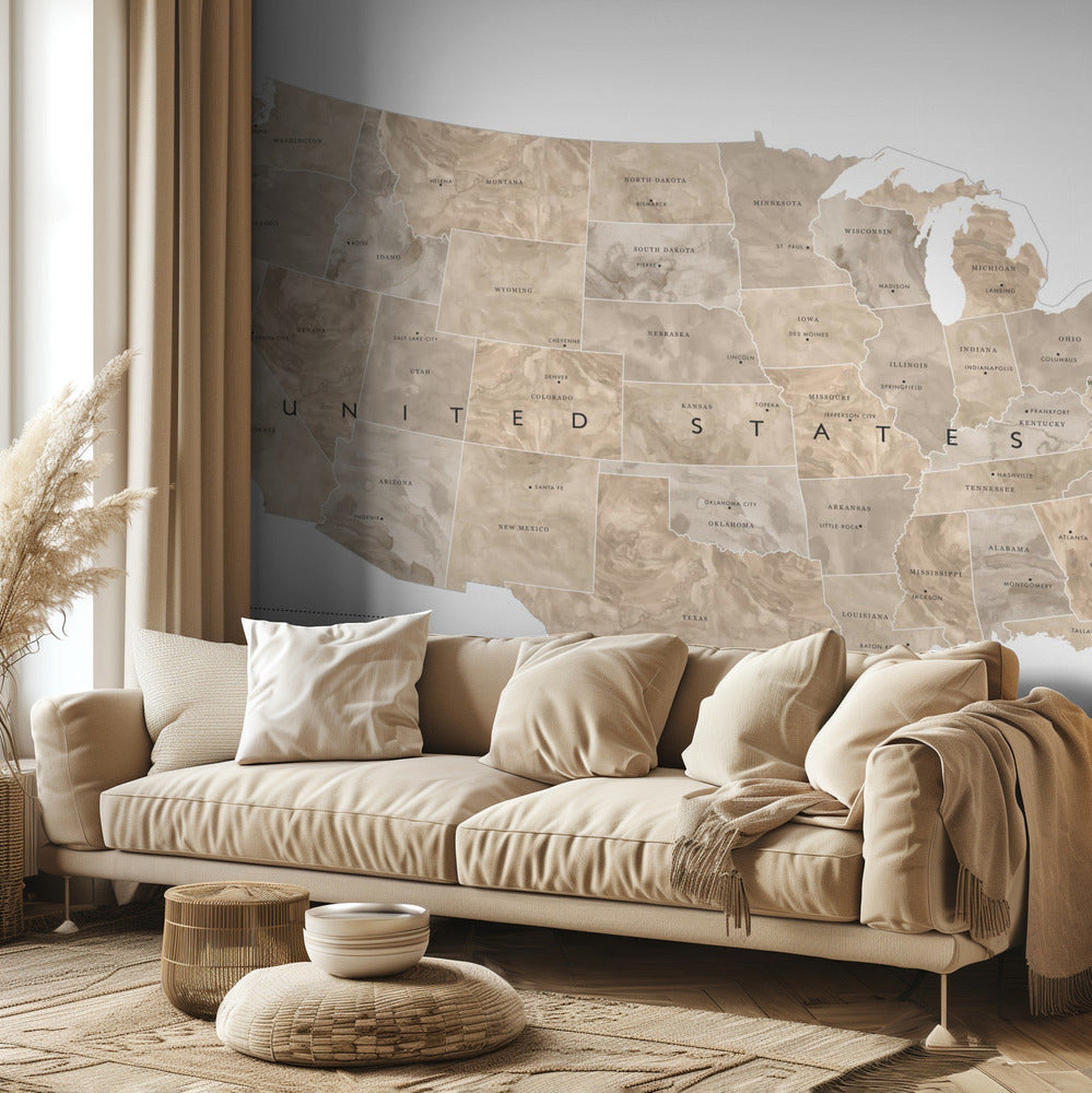 Taupe watercolor US map
