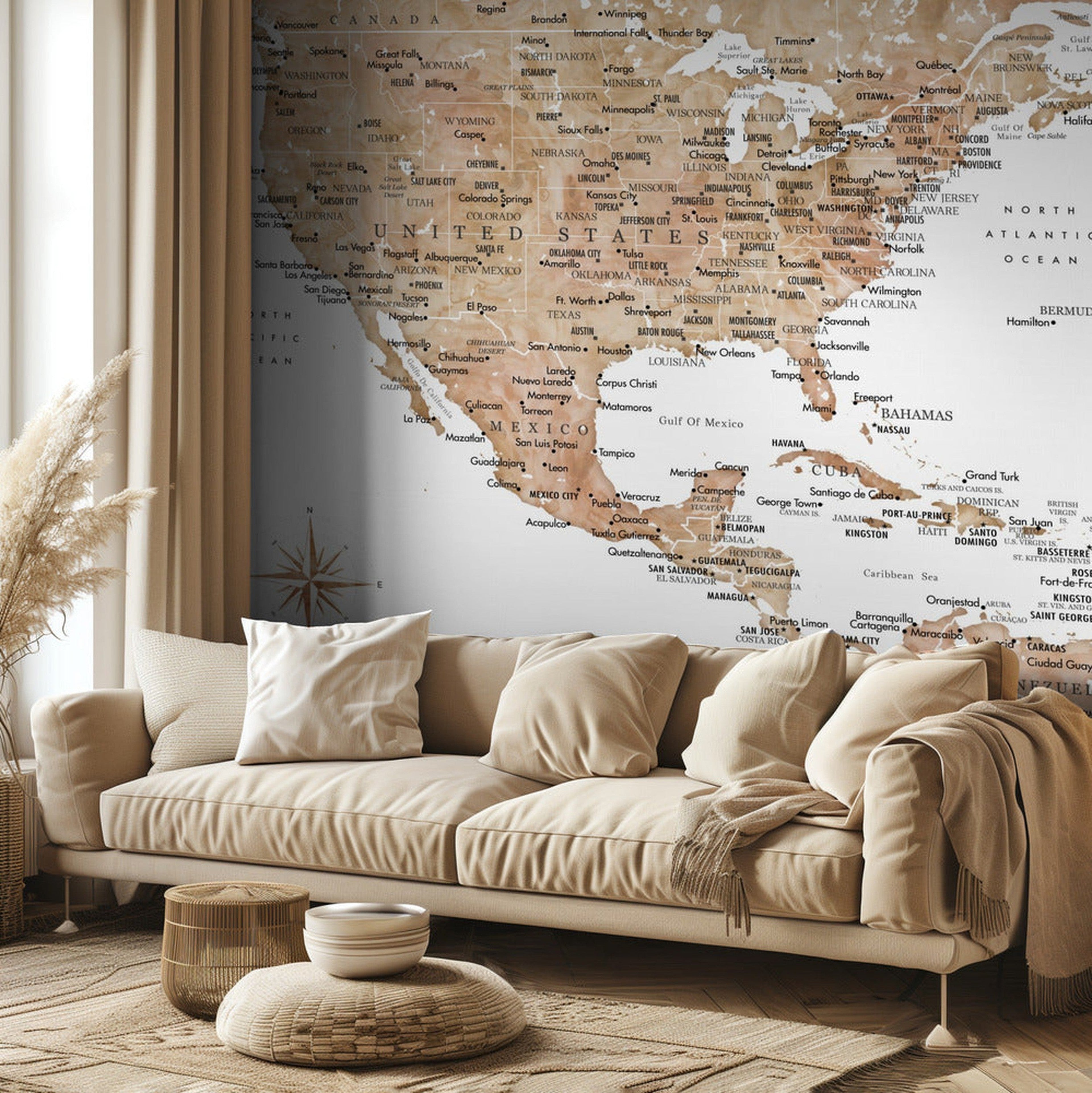 Neutral USA and the Caribbean sea map