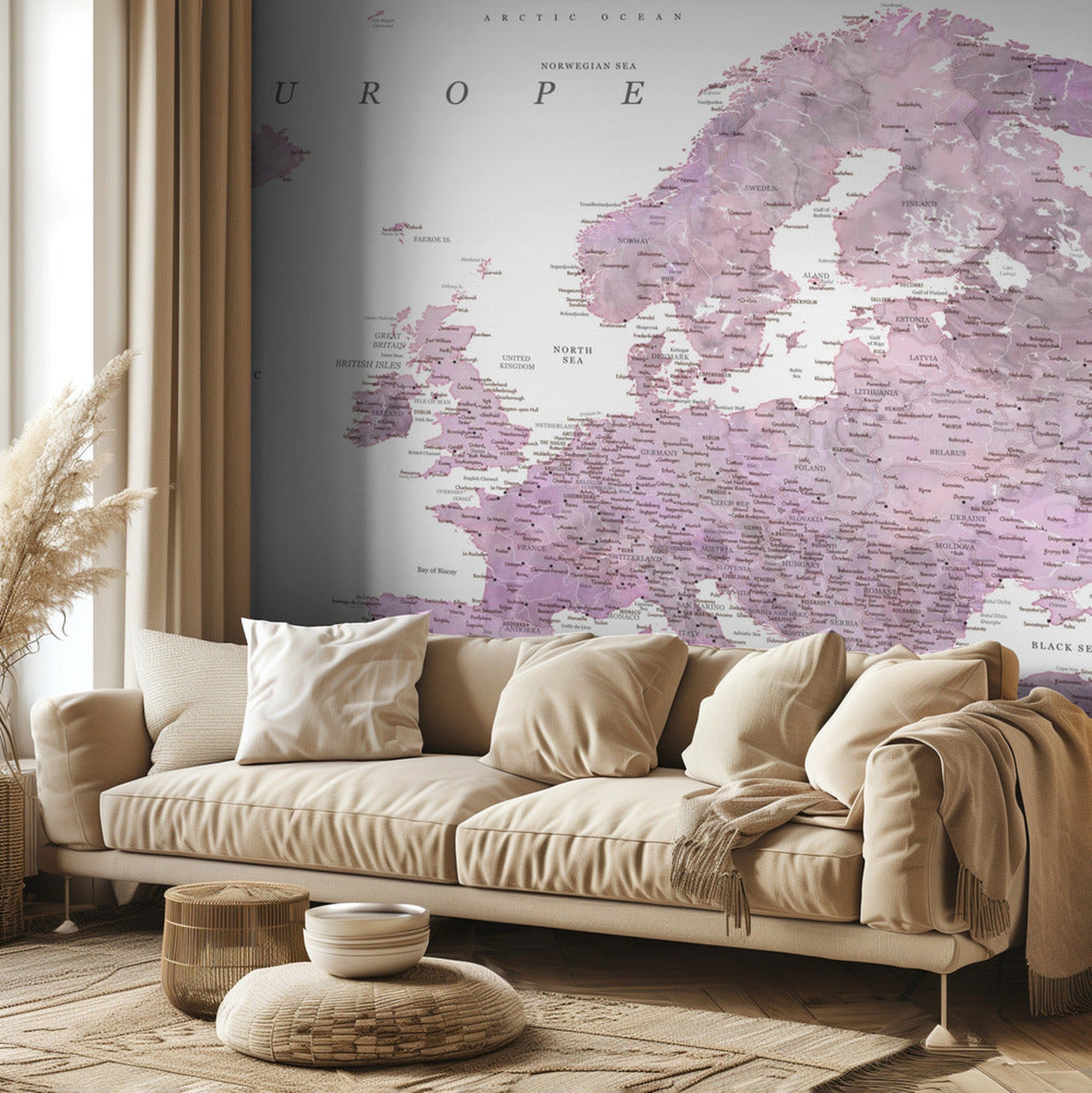 Purple detailed map of Europe