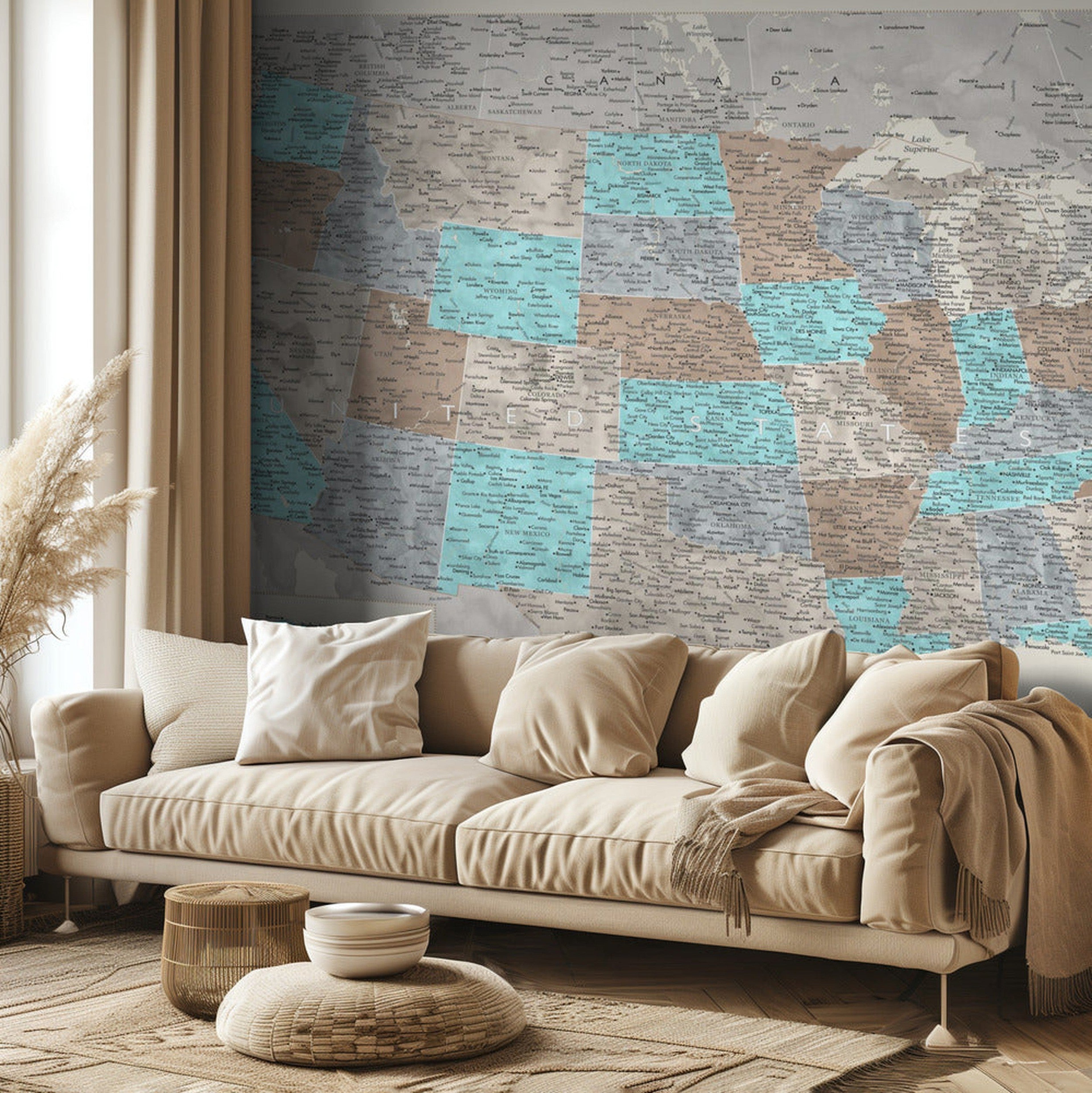 Highly detailed map of the United States, Romy - vattenfärgskarta över USA