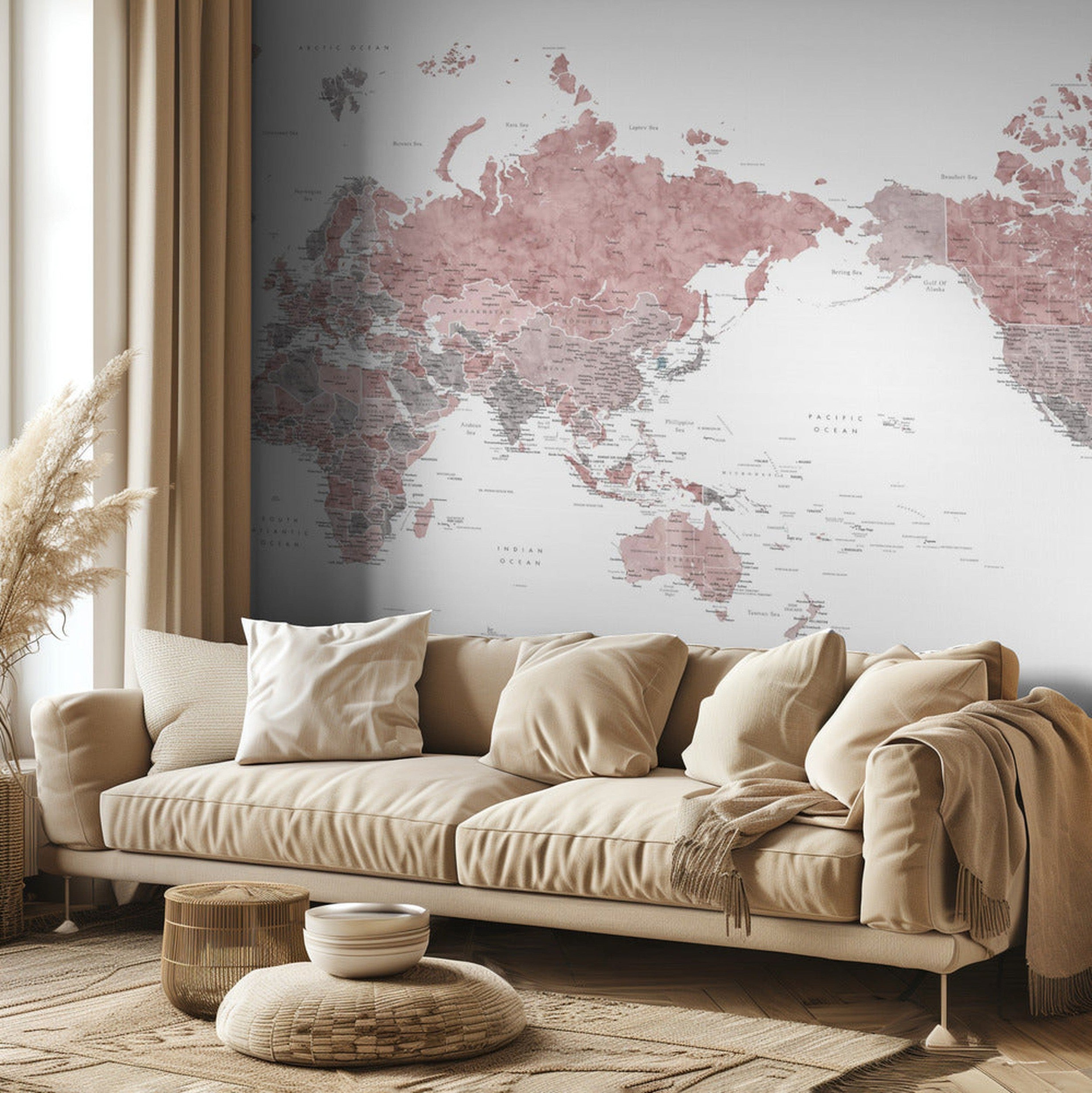 Pacific-centered world map with cities, Piper