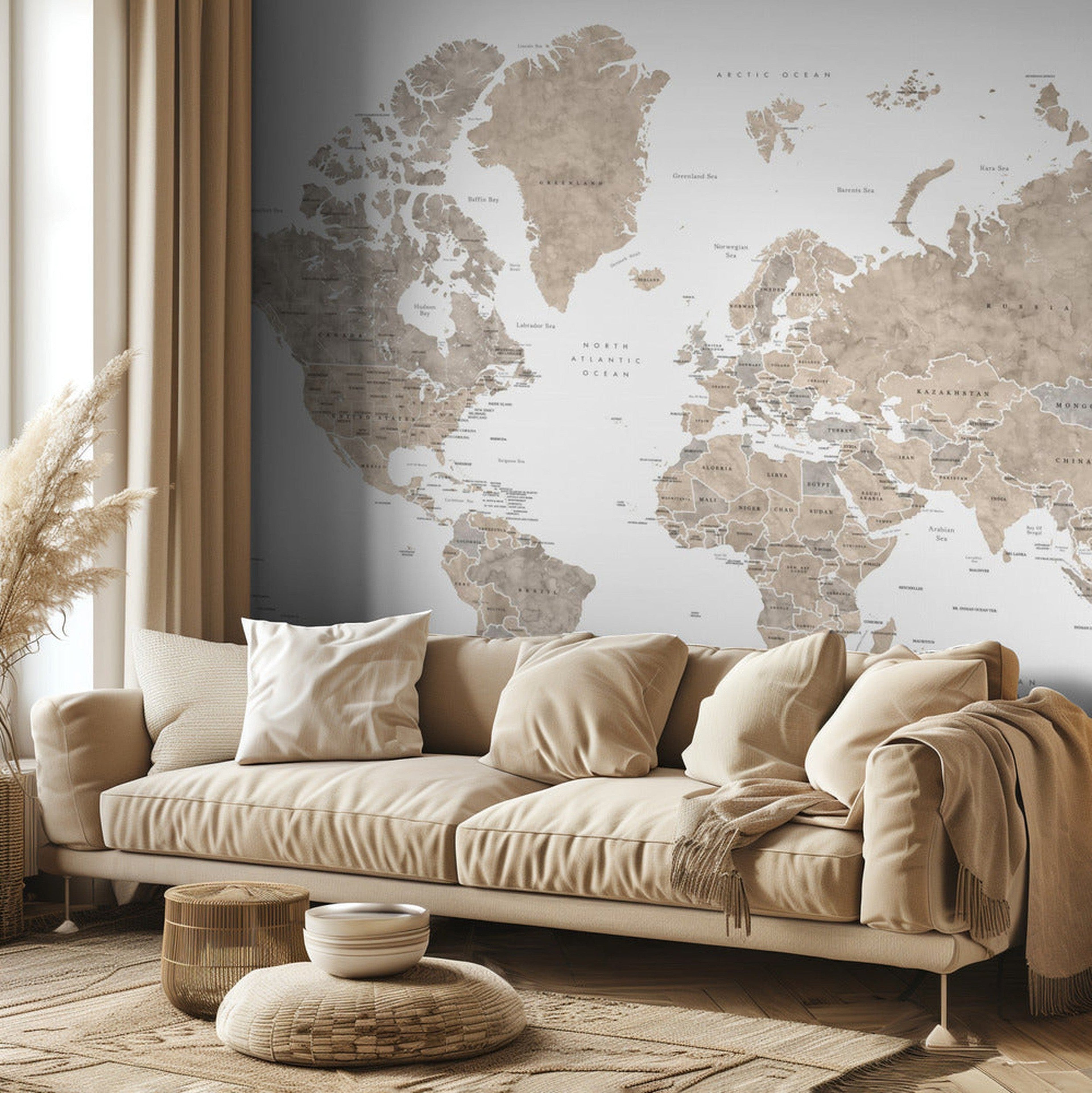 Watercolor world map with countries, Abey