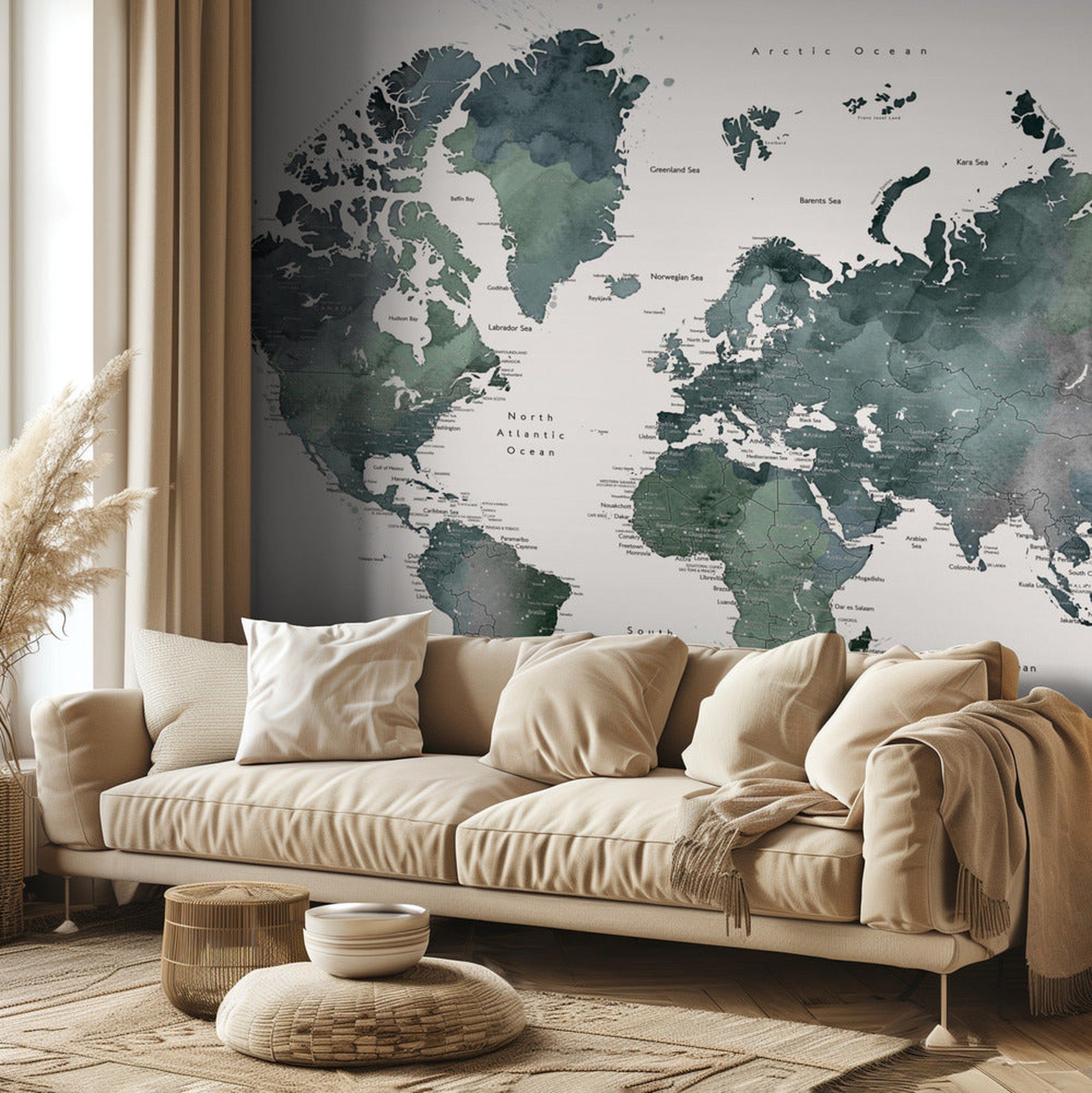 Watercolor world map with cities, Makoa