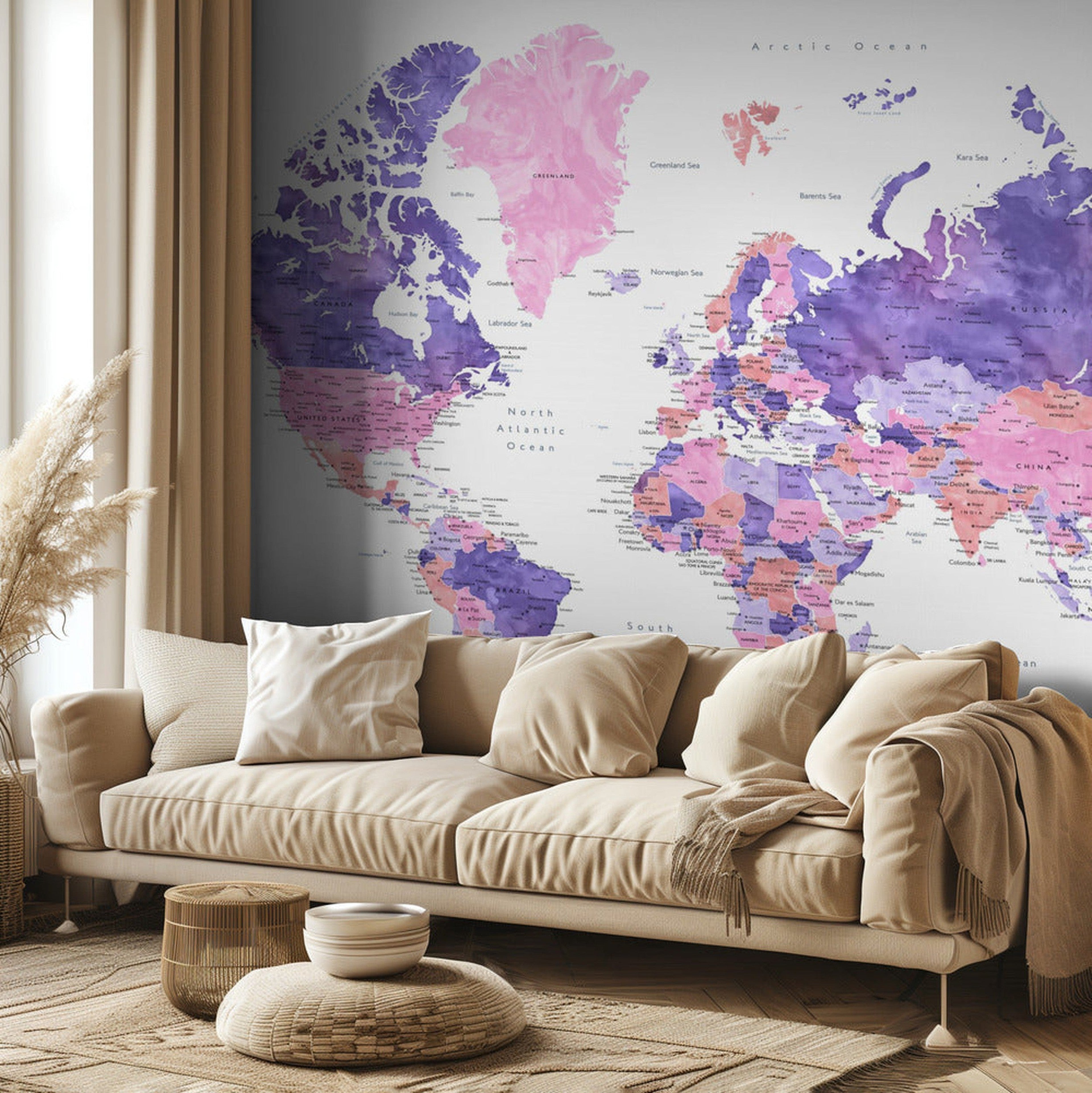 Watercolor world map with cities, Brandie