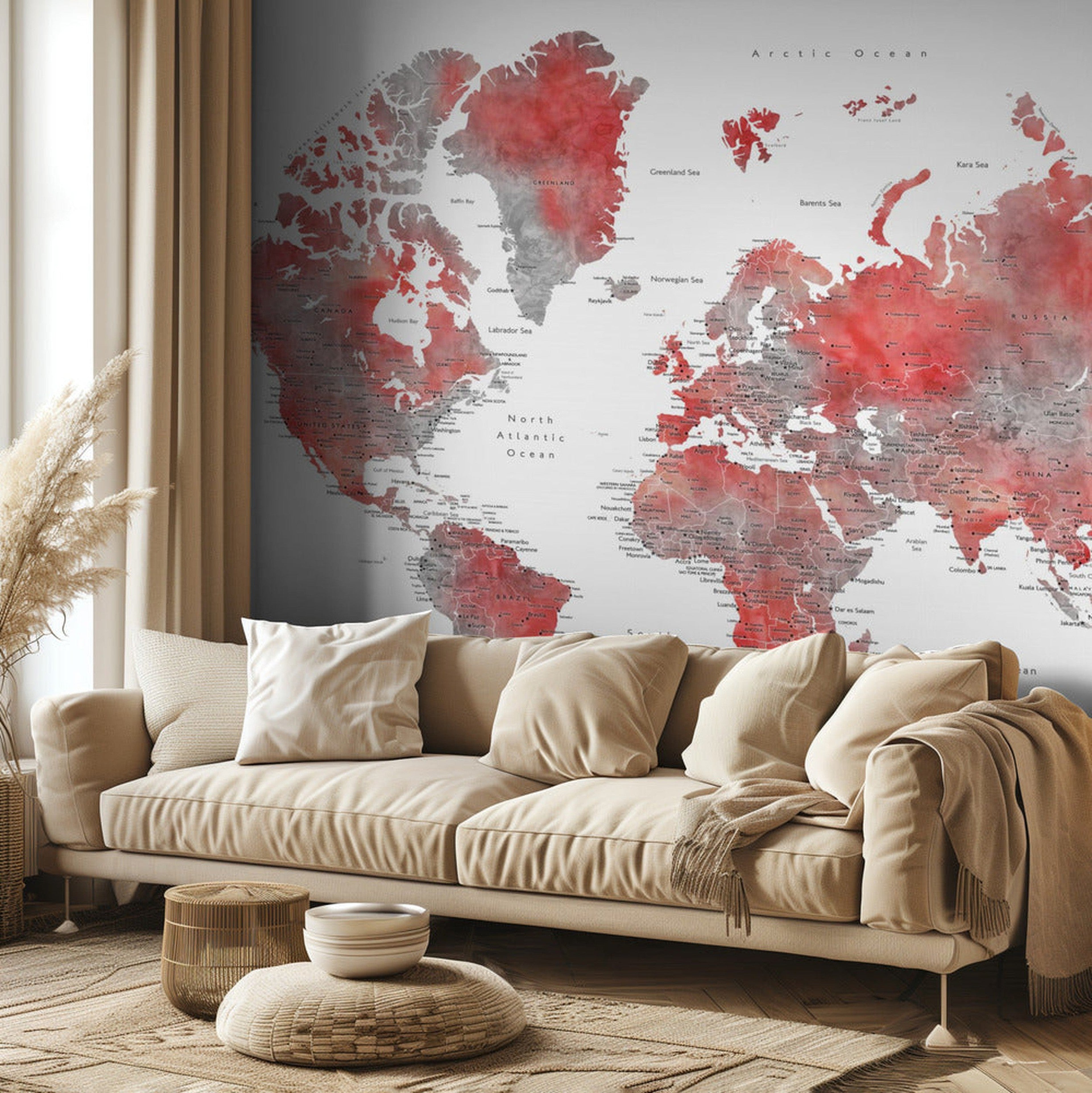 Red world map with cities, Lyssah