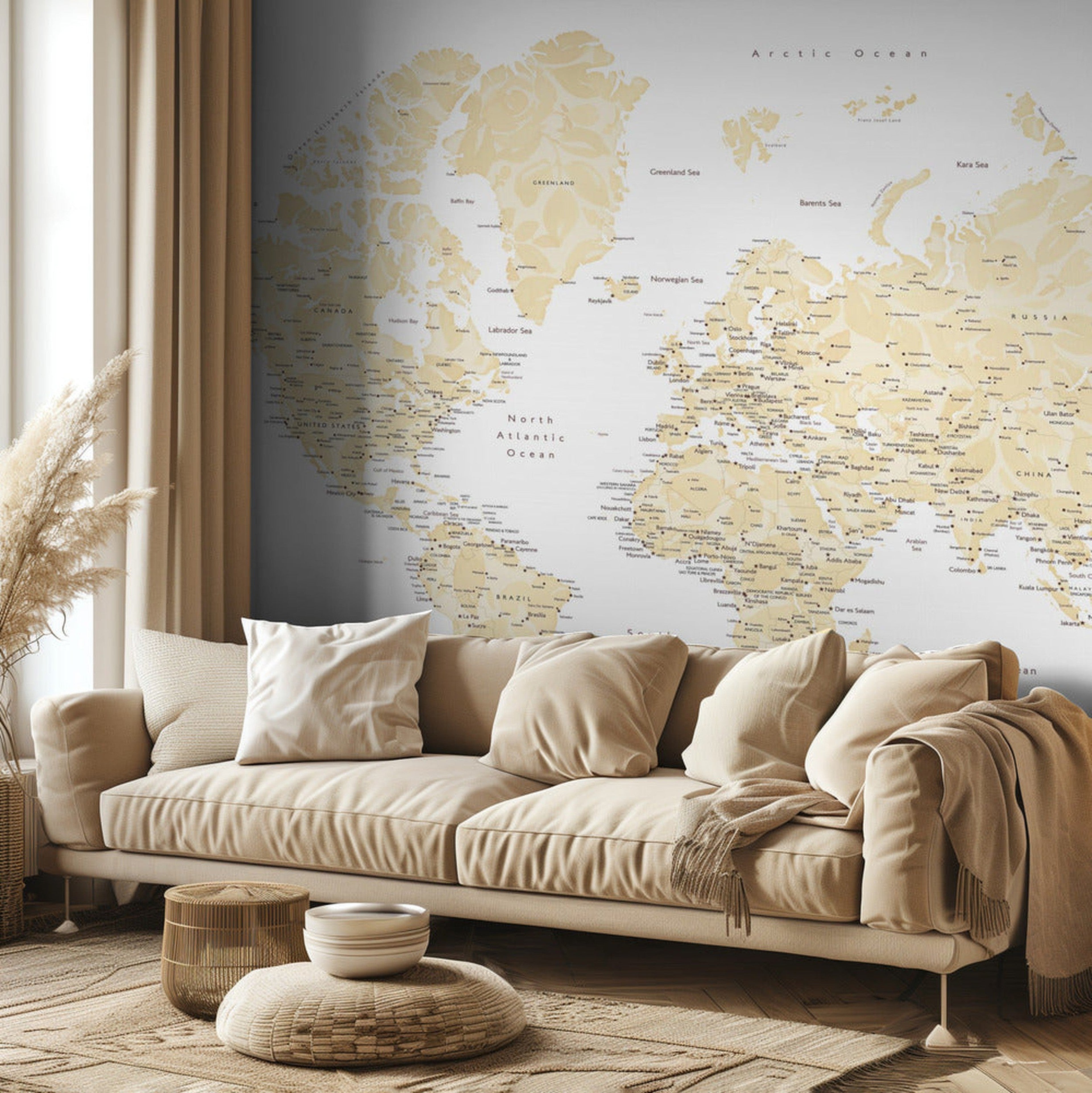 Soft florals world map with cities, Remy