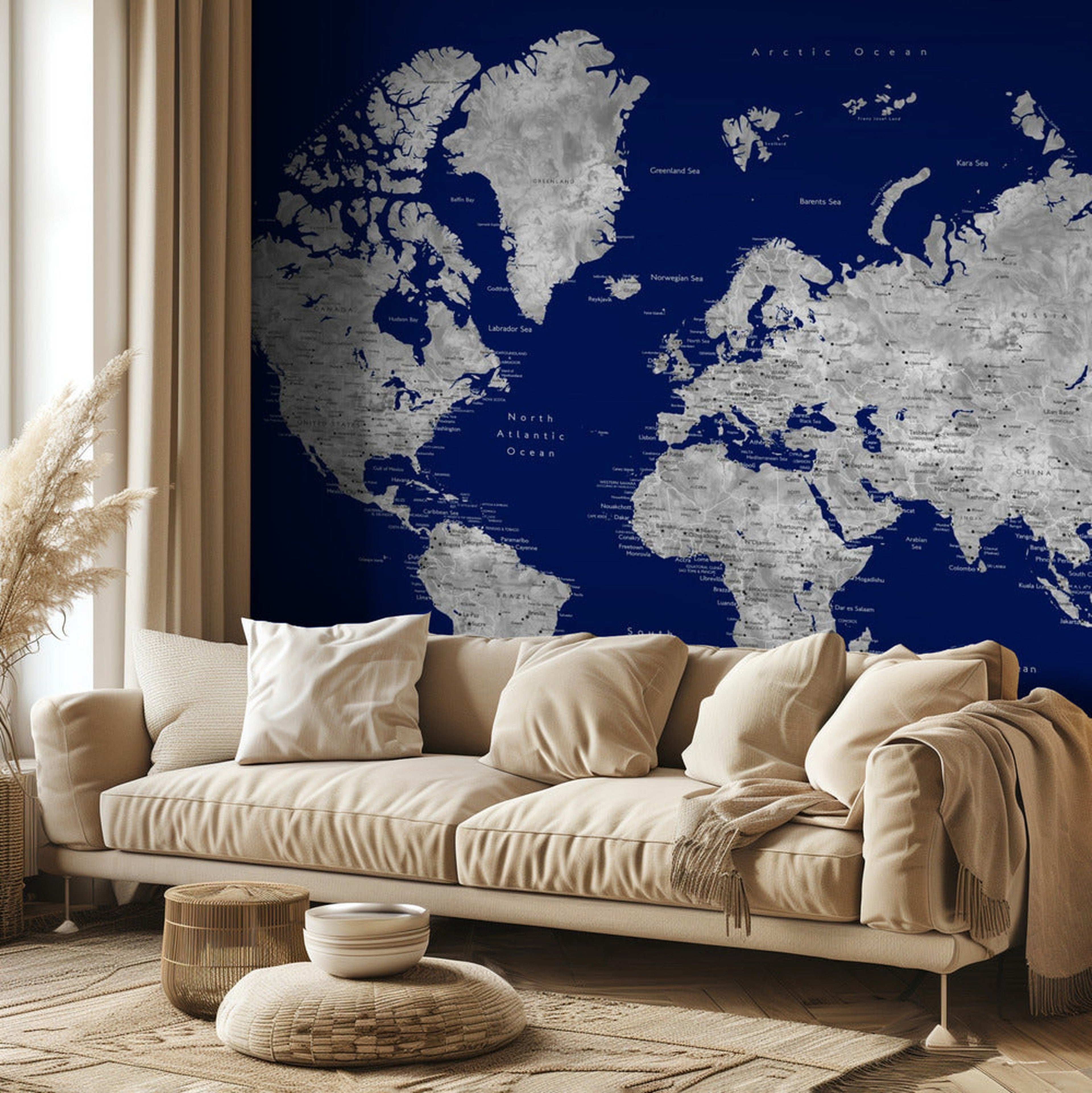 Watercolor world map with cities, Kawena