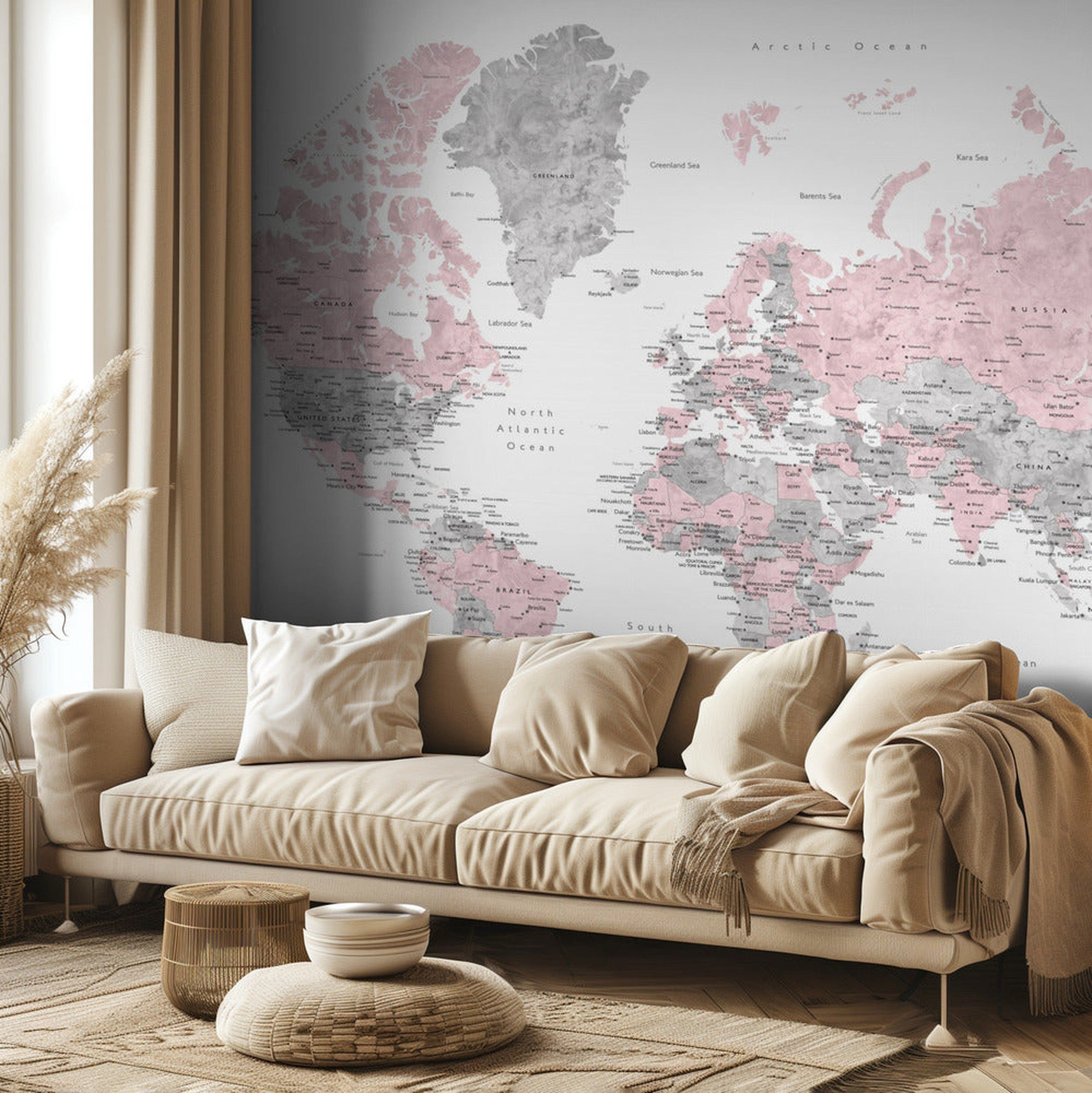 Watercolor world map with cities, Xenia