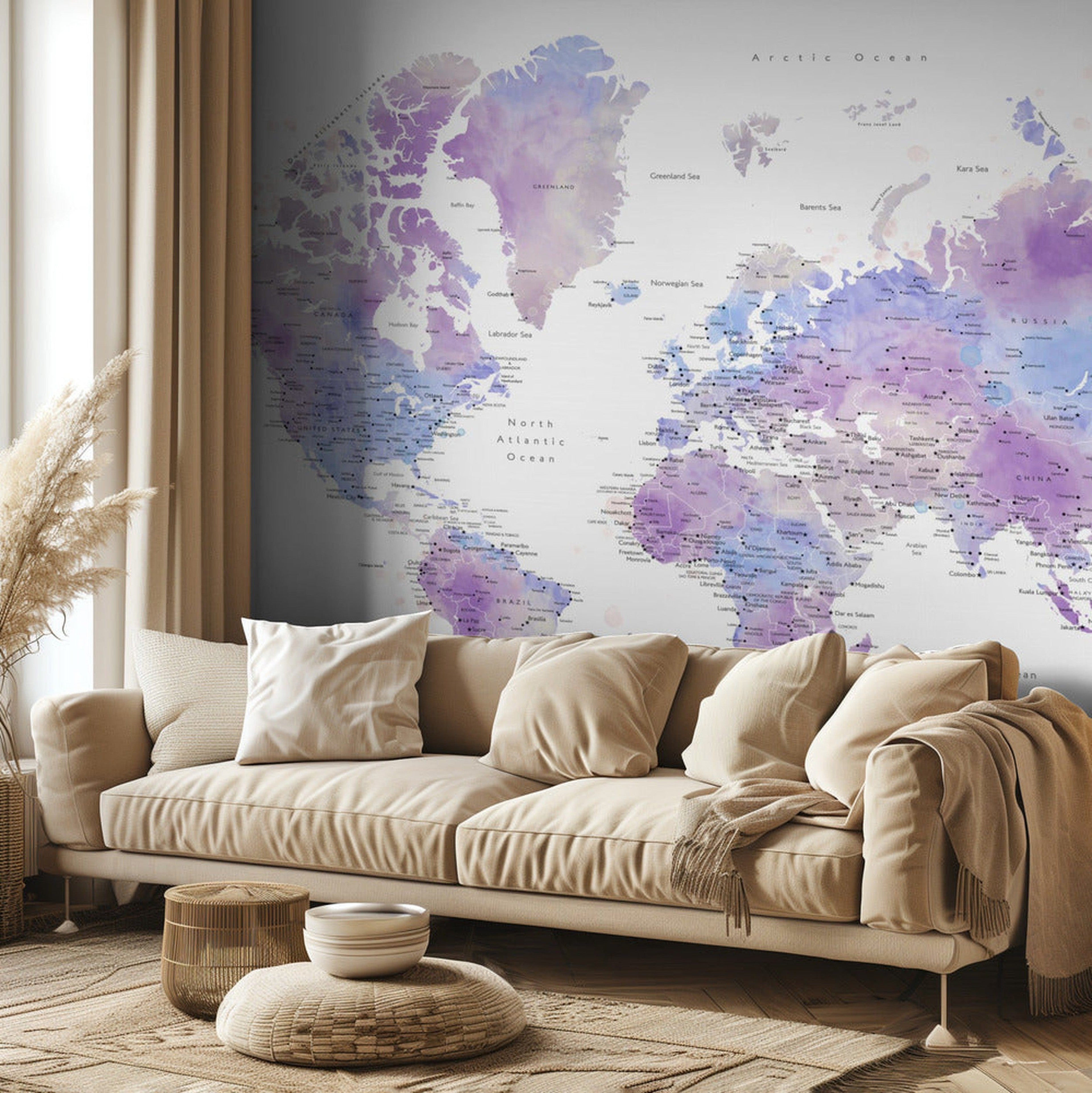 Watercolor world map with cities, Gina