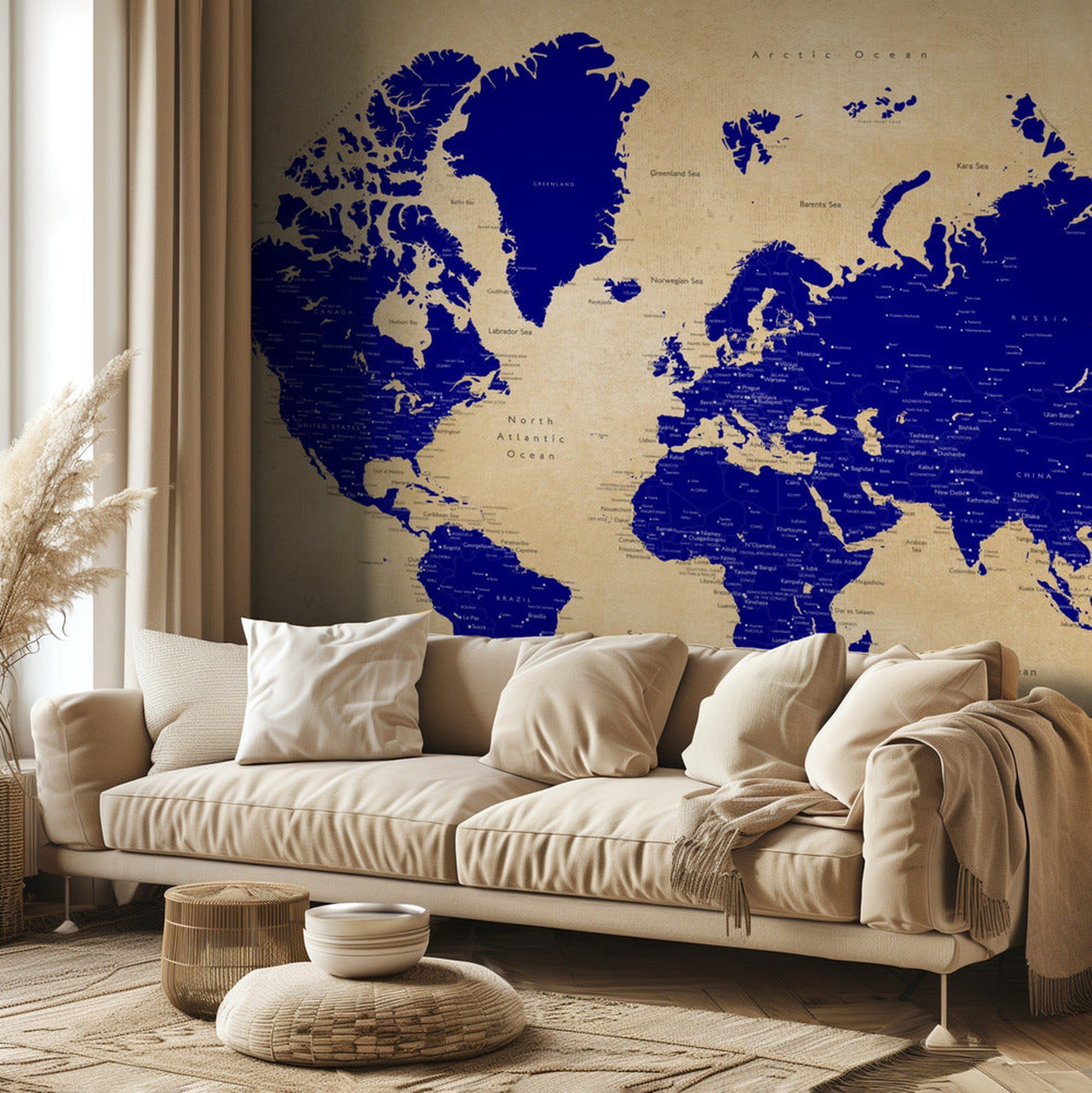 Rustic world map with cities, Korinne