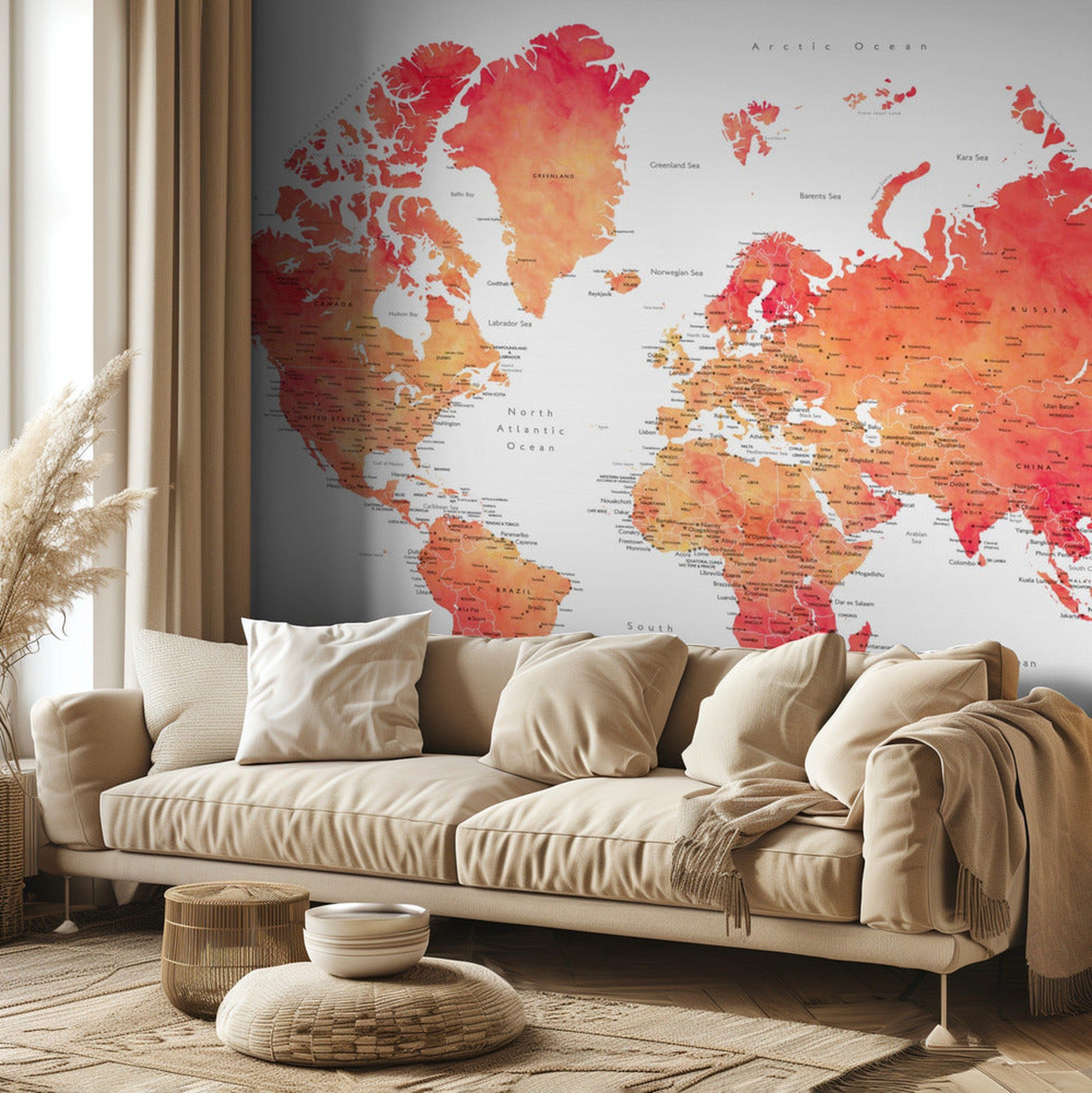 Watercolor world map with cities, Keats