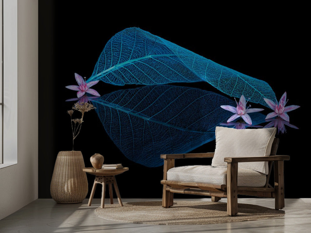 Little flowers – Minimalistisk fototapet med små blommor i blå toner