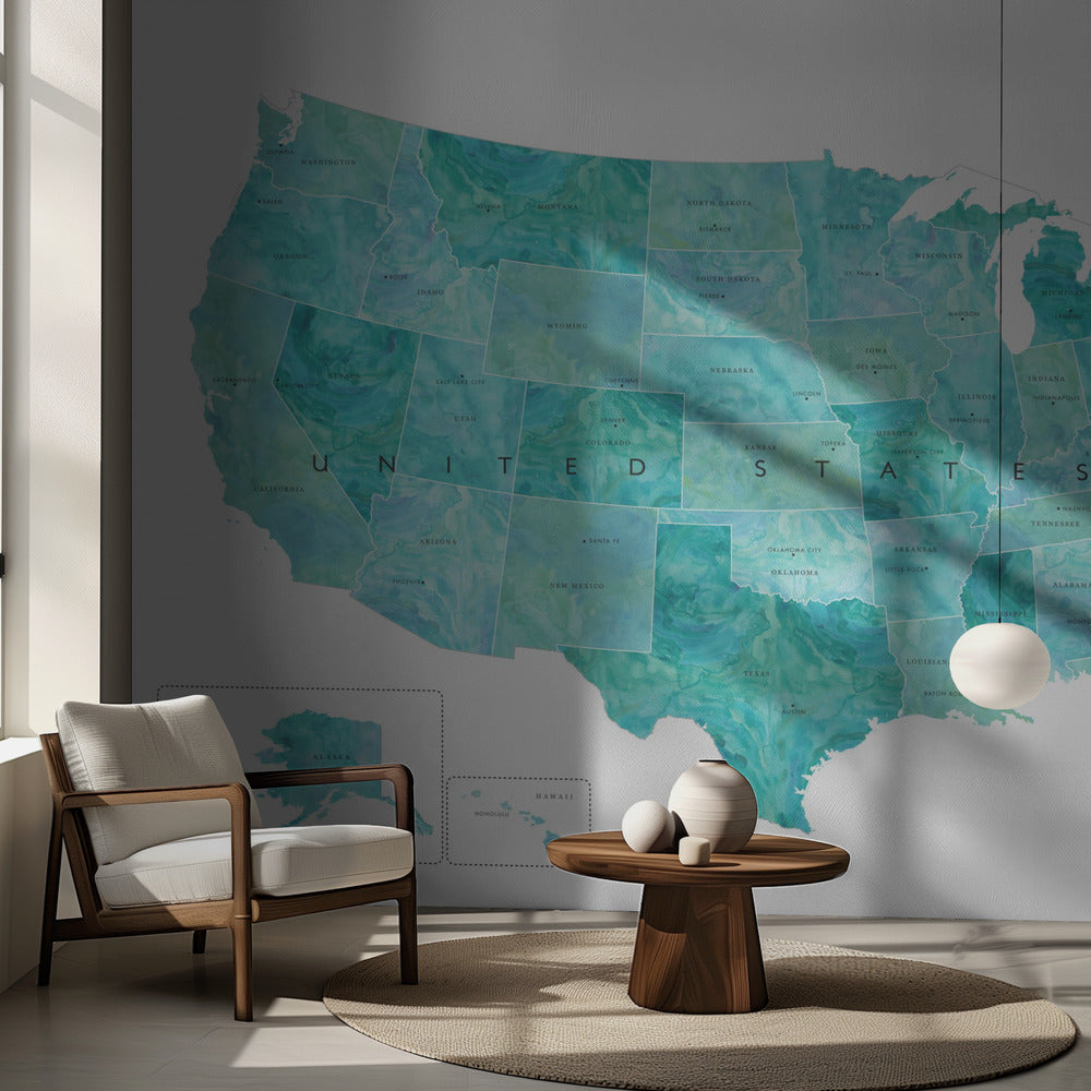 Aquamarine watercolor US map