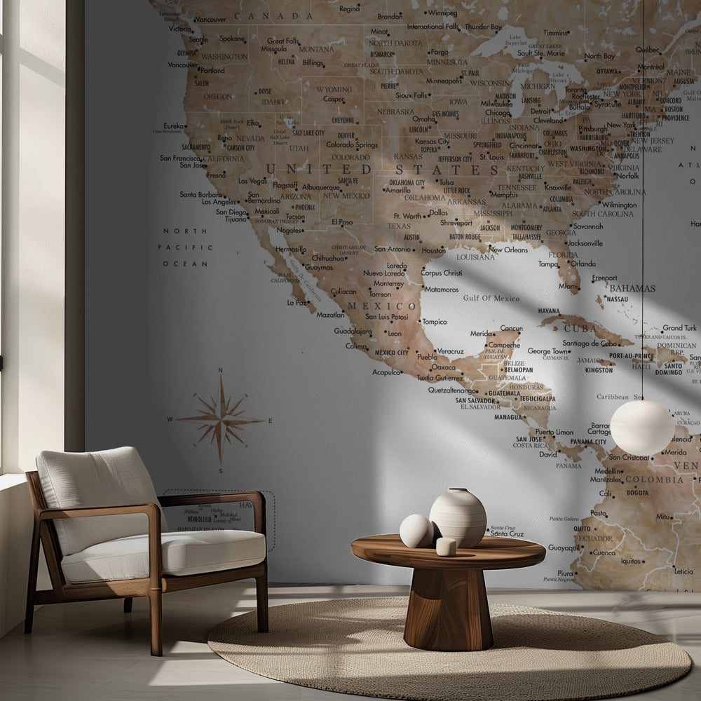 Neutral USA and the Caribbean sea map