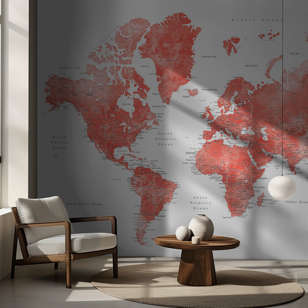 Watercolor world map with cities, Coralinah