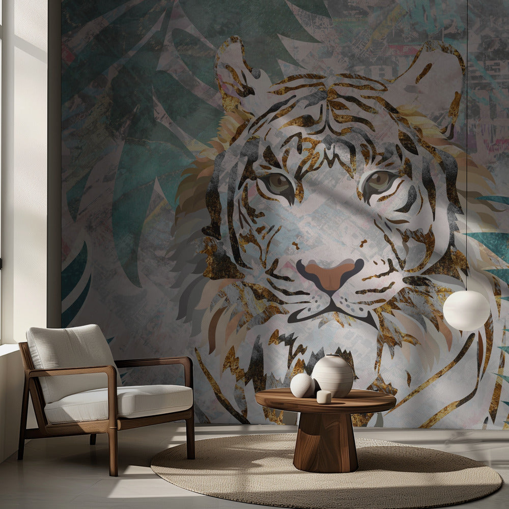 Tiger grunge tropical palm wall mural