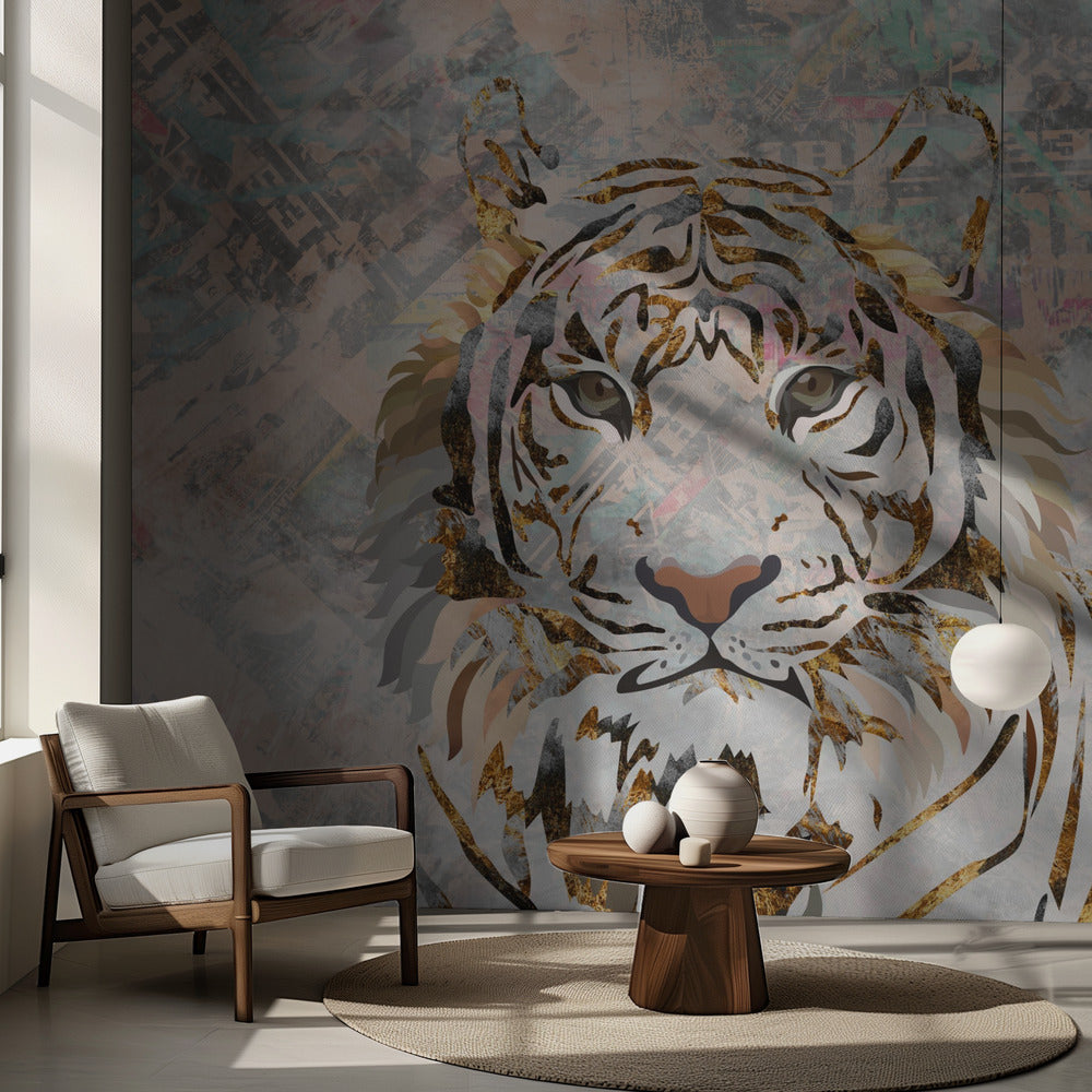 Tiger grungy gold mural