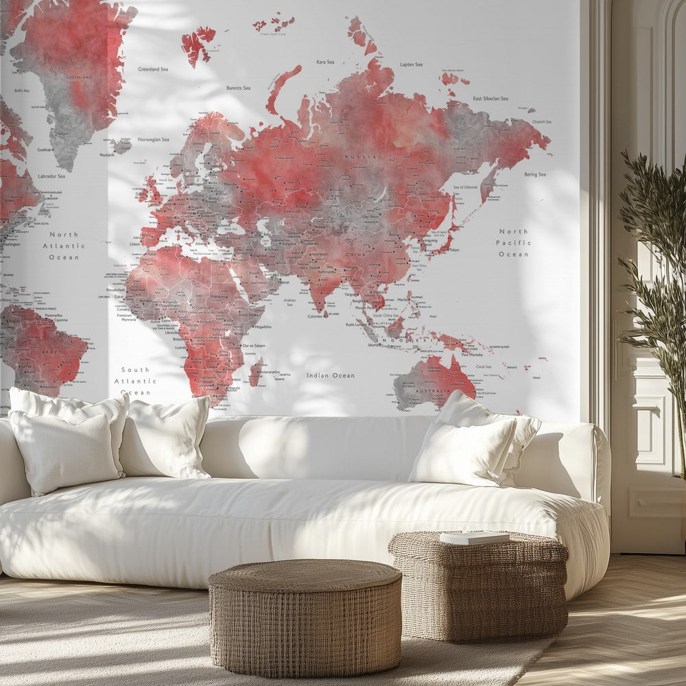 Red Gray World Map