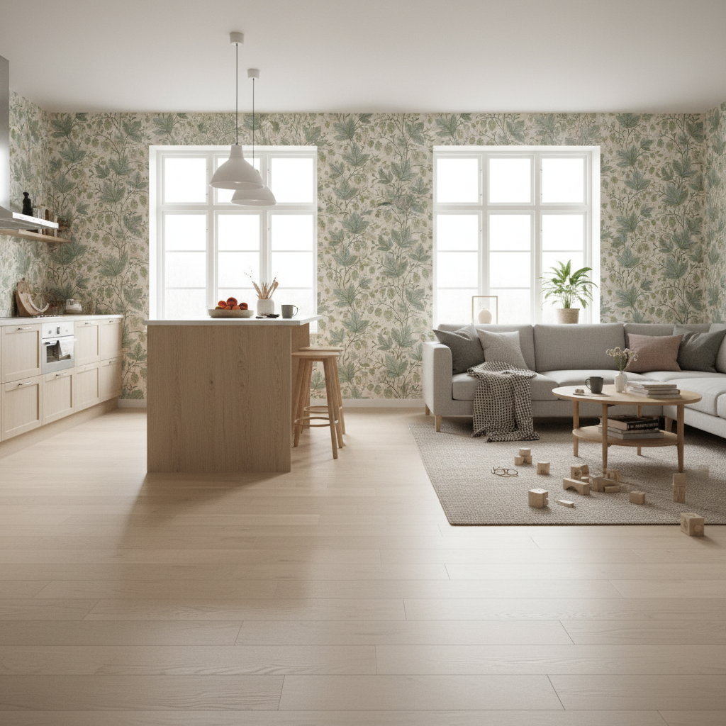 Trailing Hops Hedge - Elegant tapet med organiskt humlemönster i gröna toner