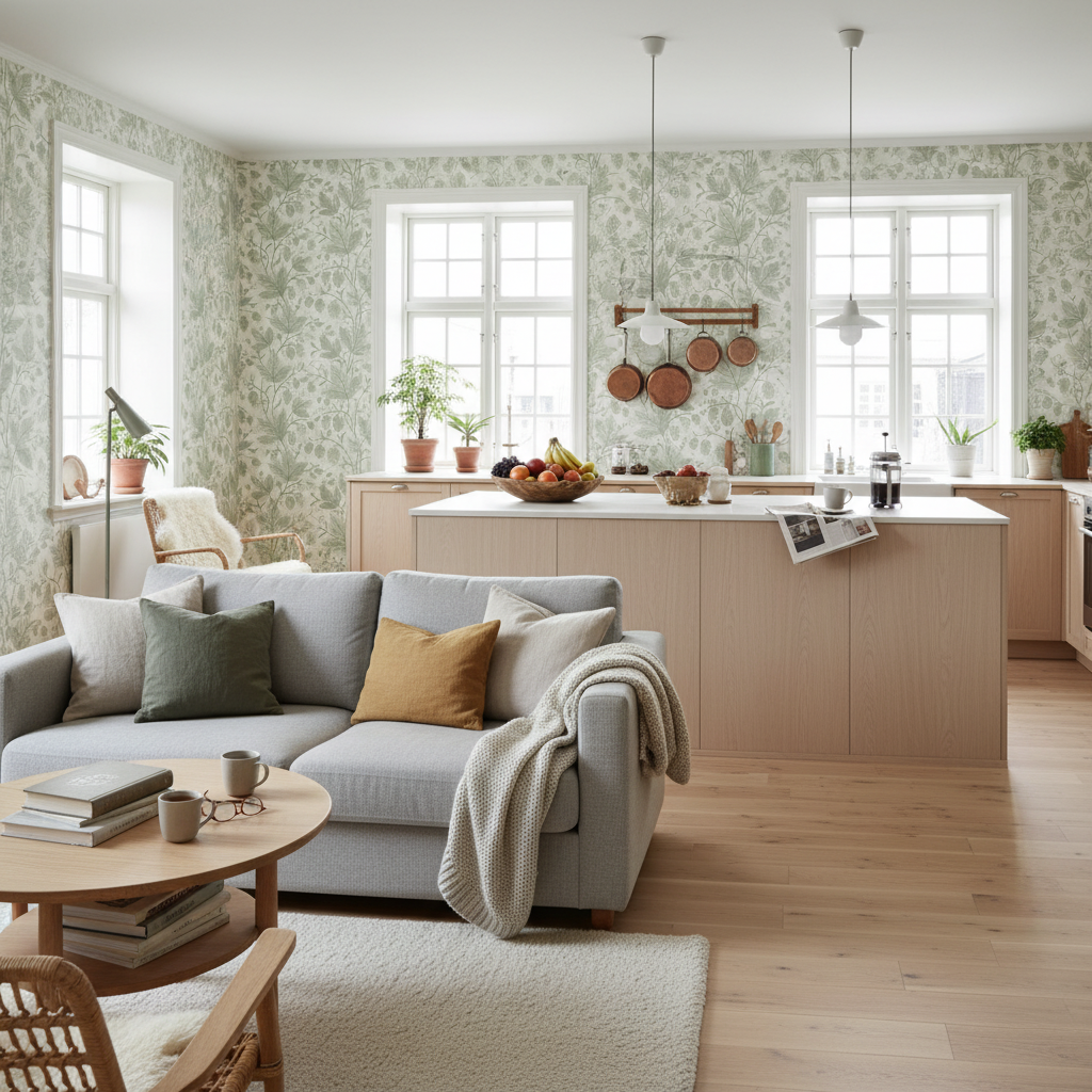 Trailing Hops Light Green - Elegant tapet med organiskt humlemönster i ljusgröna toner