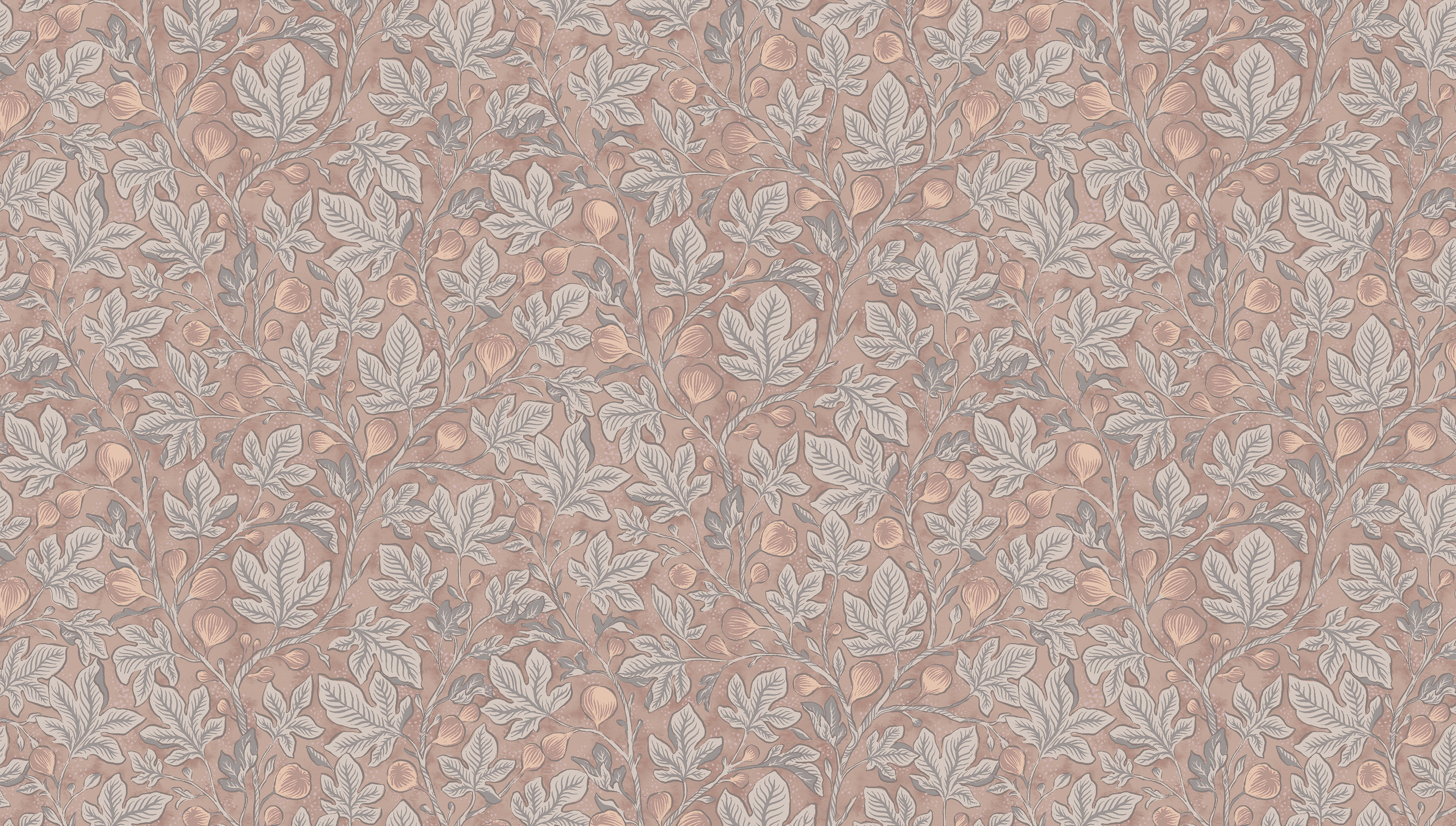 Fig Tree - Brown - Elegant botanisk tapet med handmålade fikonblad