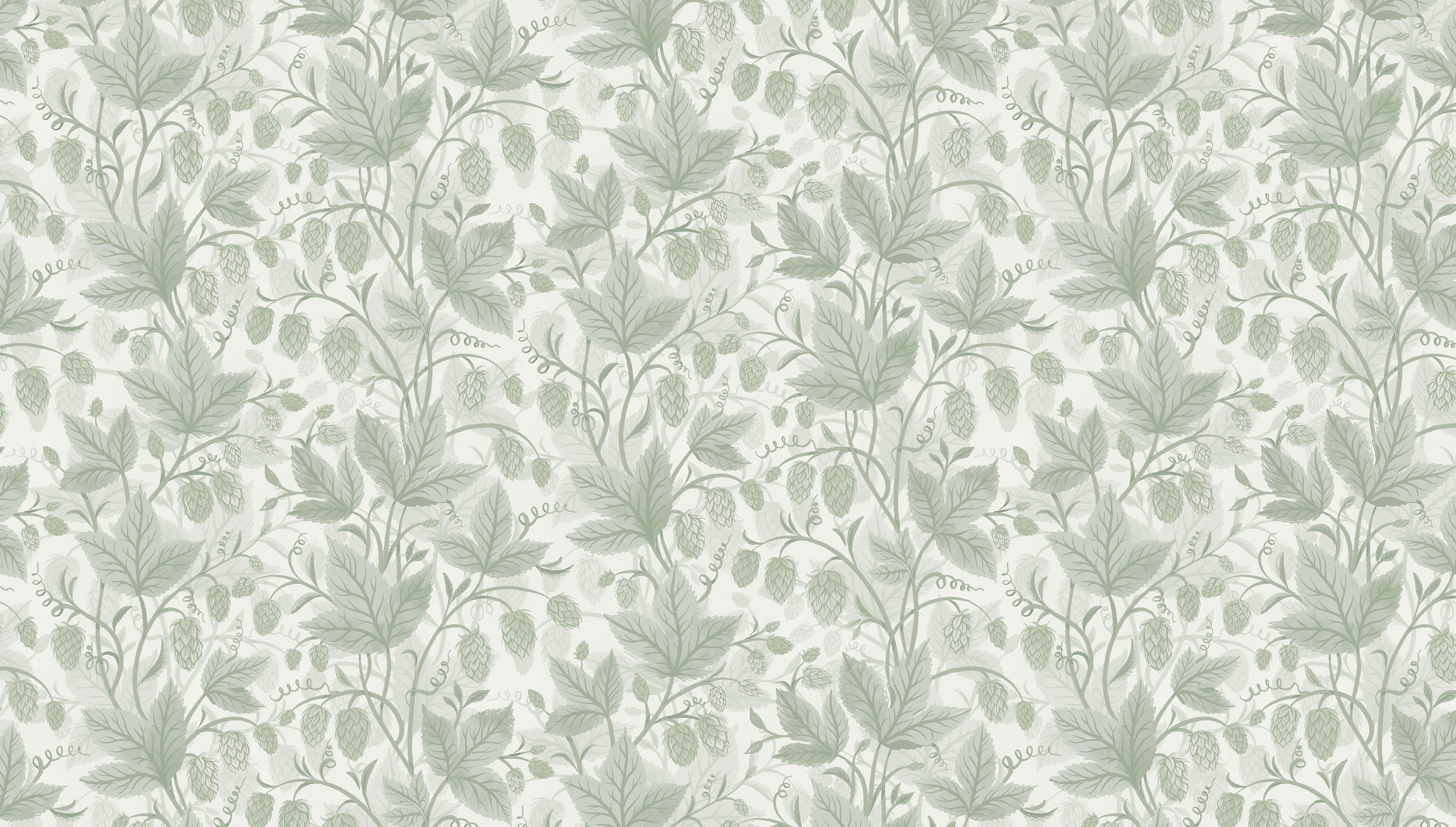 Trailing Hops - Light Green – Ljusgrön botanisk tapet med humlerankor