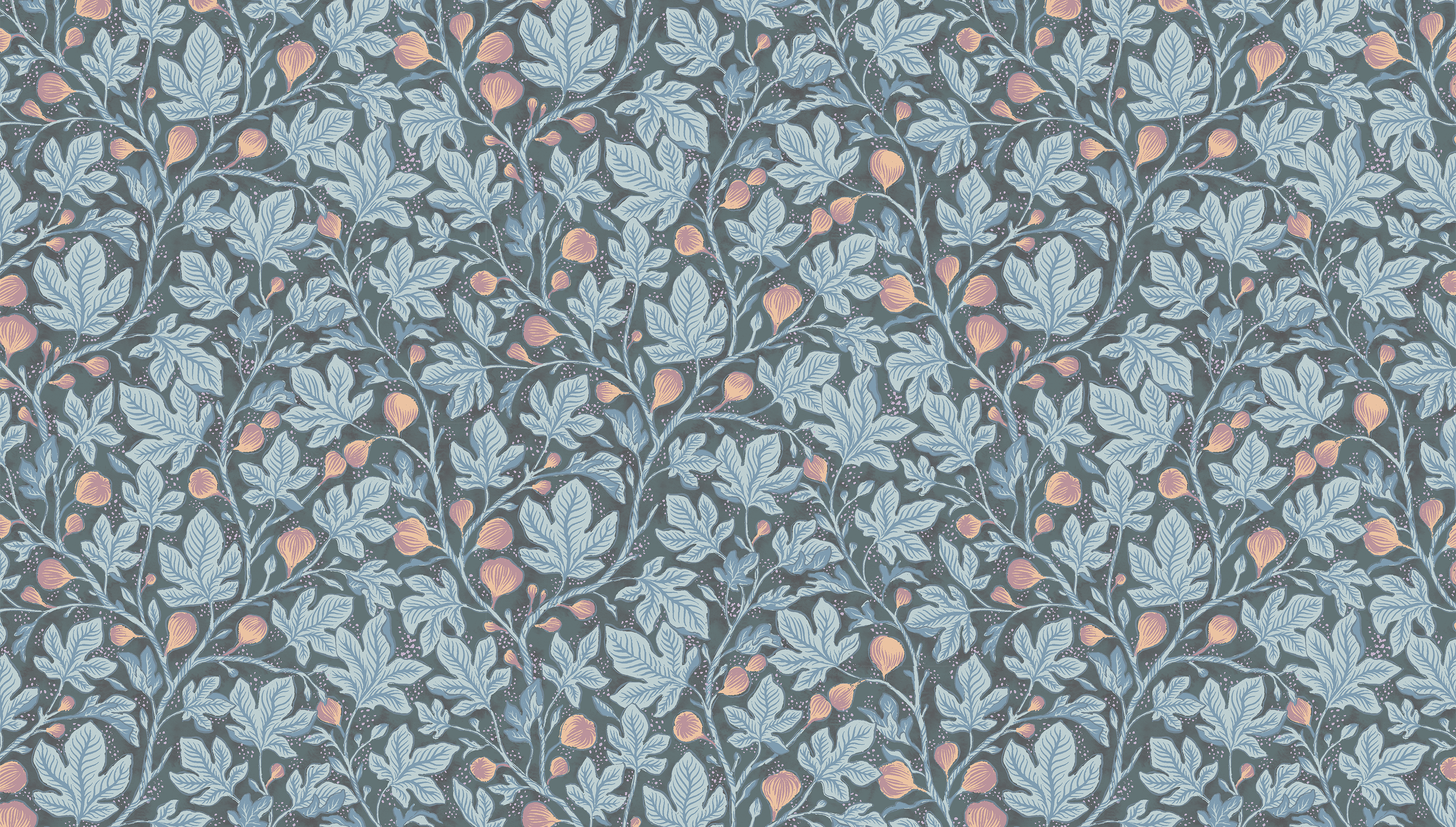 Fig Tree - Teal - Elegant tapet med fikonträd i blågrå toner