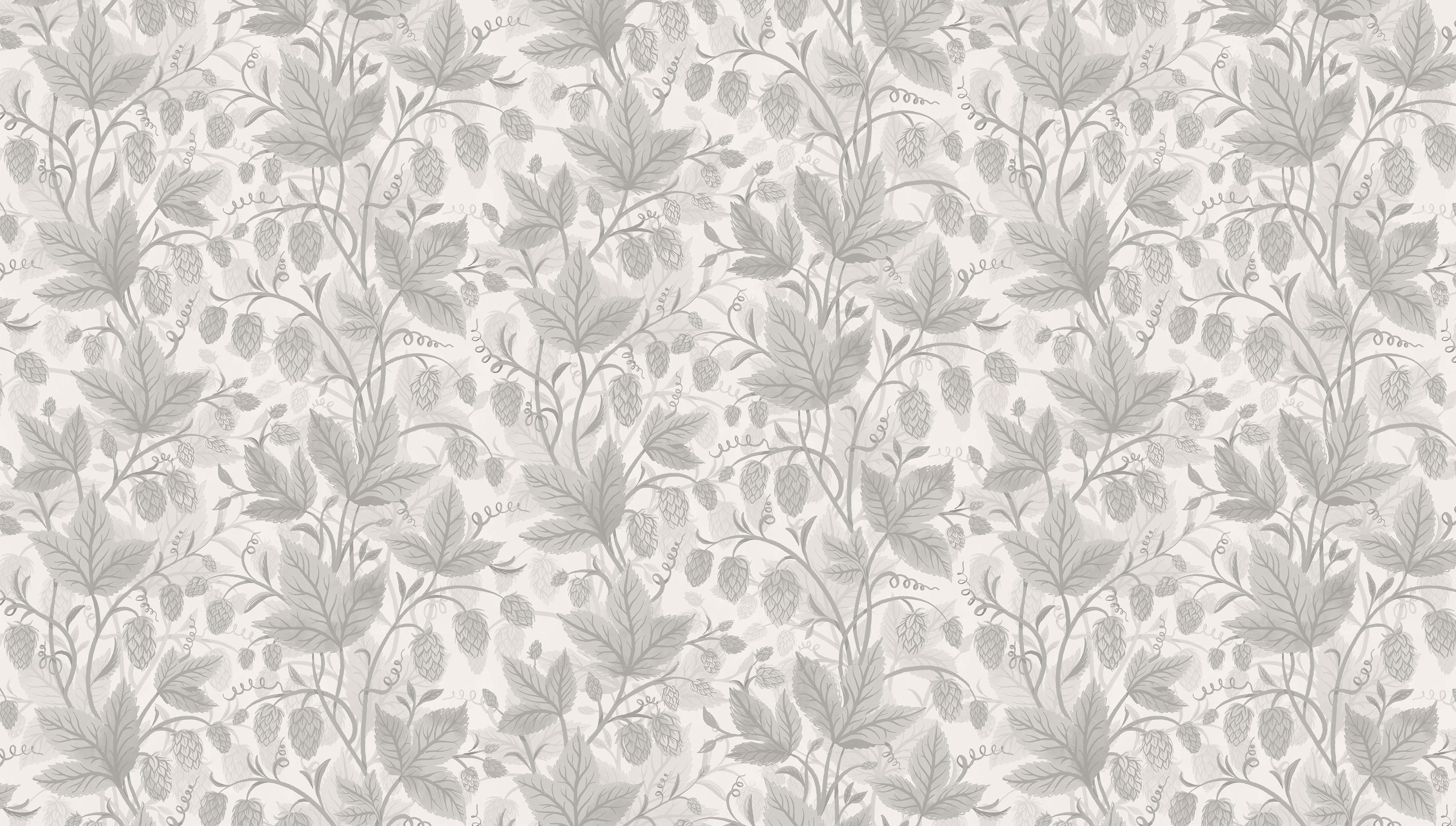 Trailing Hops - Silver – Elegant botanisk tapet med humlerankor