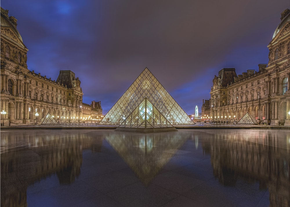 Glass Pyramid Night Reflection