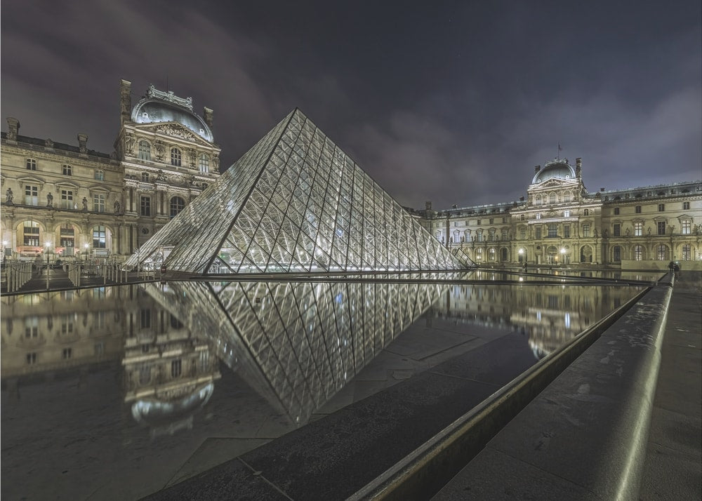 Louvre Pyramid Night Reflection