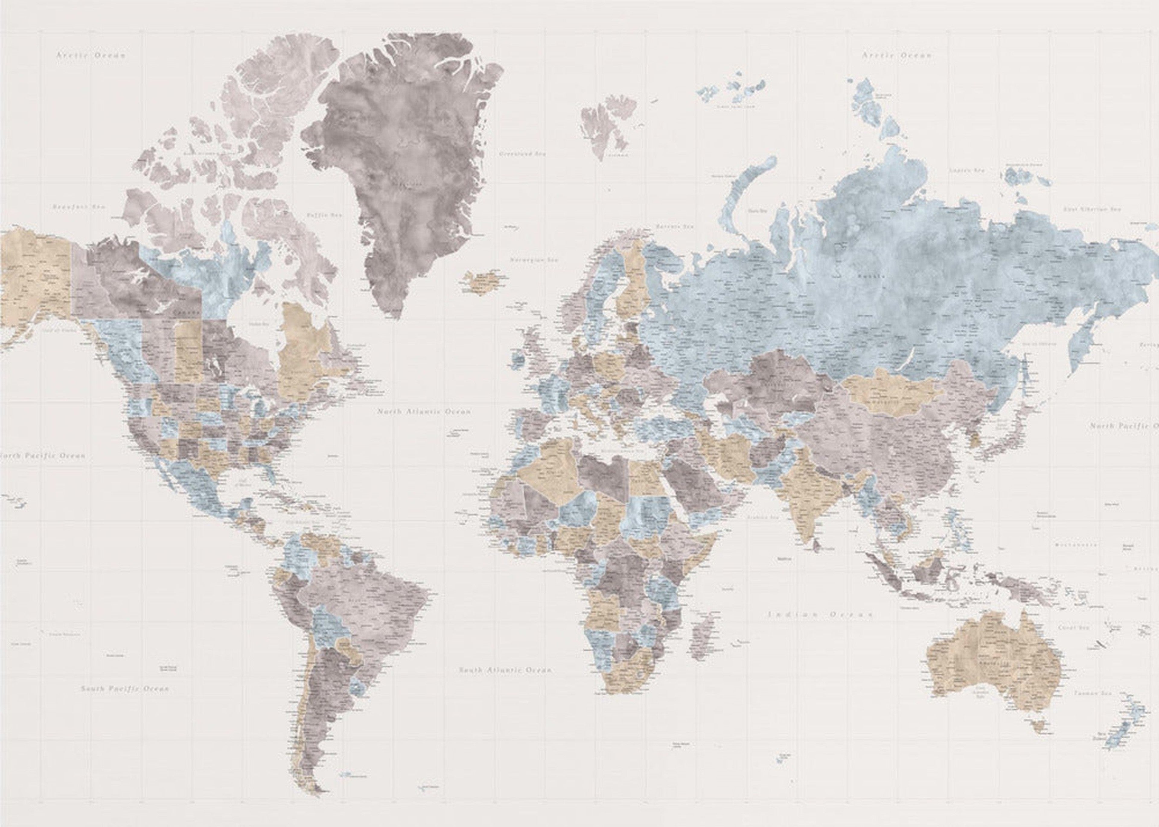 Mahler highly detailed world map with cities