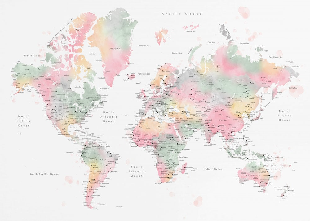 Soft Watercolor World Map