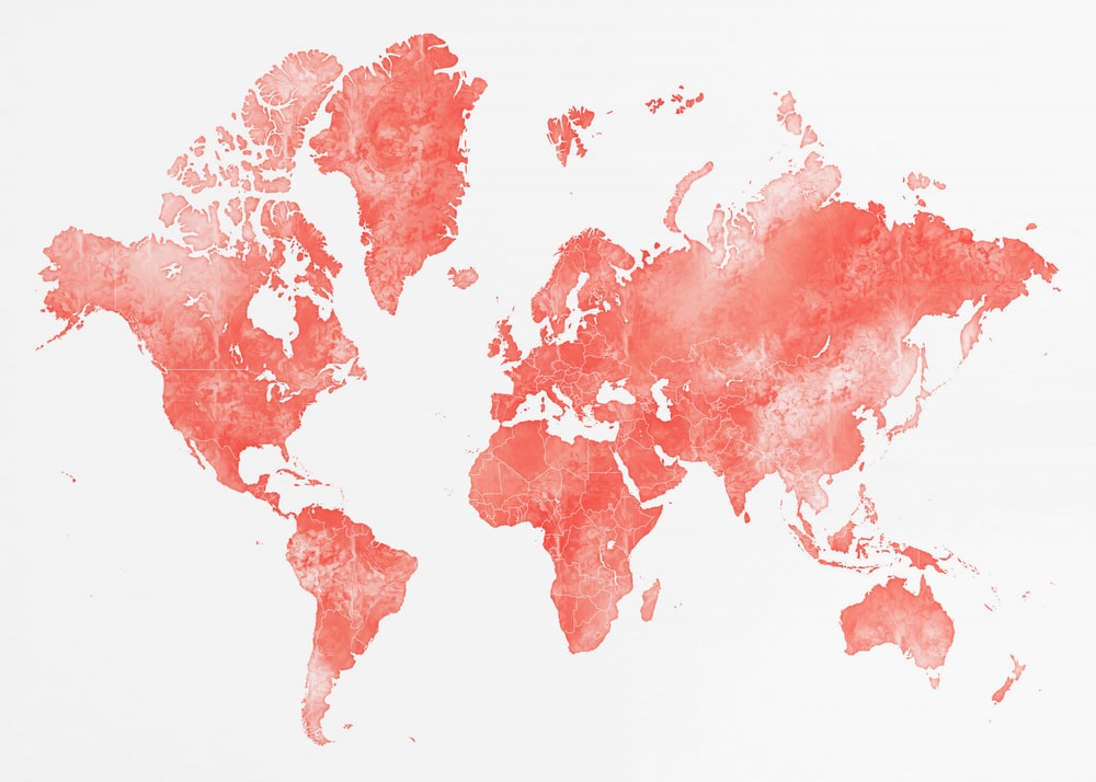Coral Watercolor World Map
