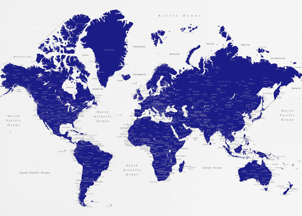 Navy blue world map with cities, Nevin