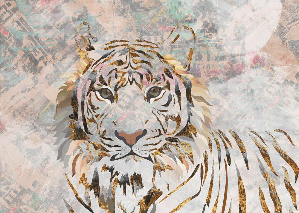 Tiger grungy gold mural