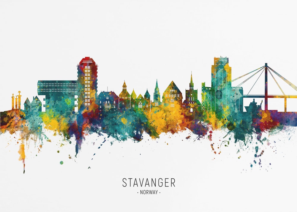 Stavanger Watercolor Skyline