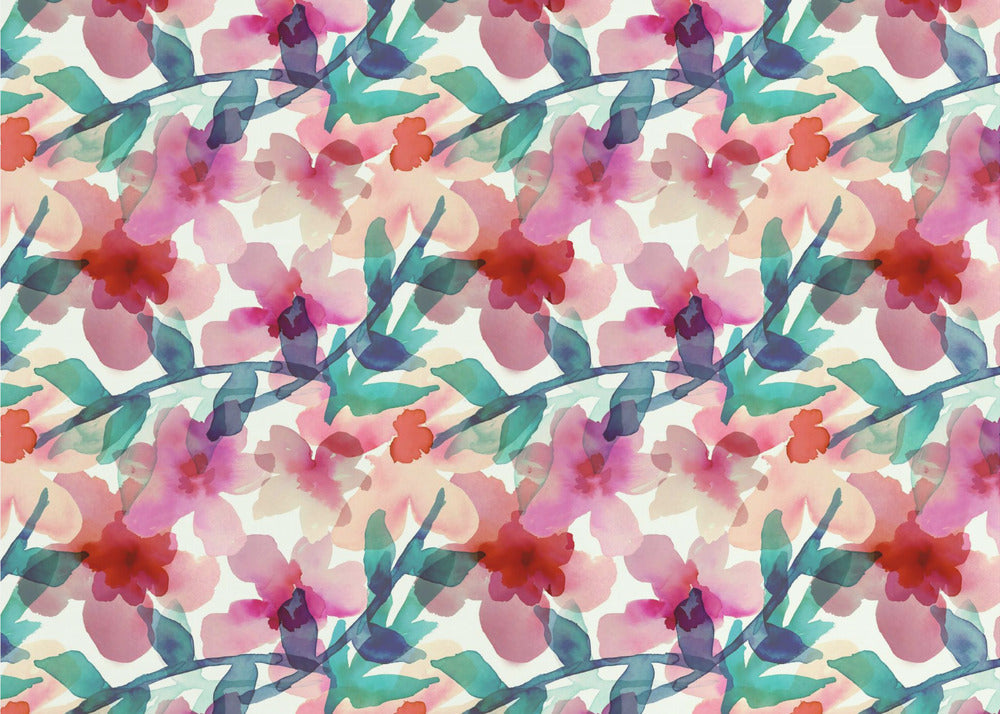 Floral parade II – Konstnärlig tapet med akvarellblommor i färgstark design