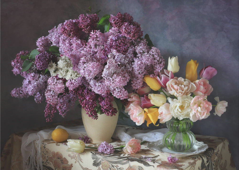 Still life with May bouquets – Elegant fototapet med vårblommor i stilleben