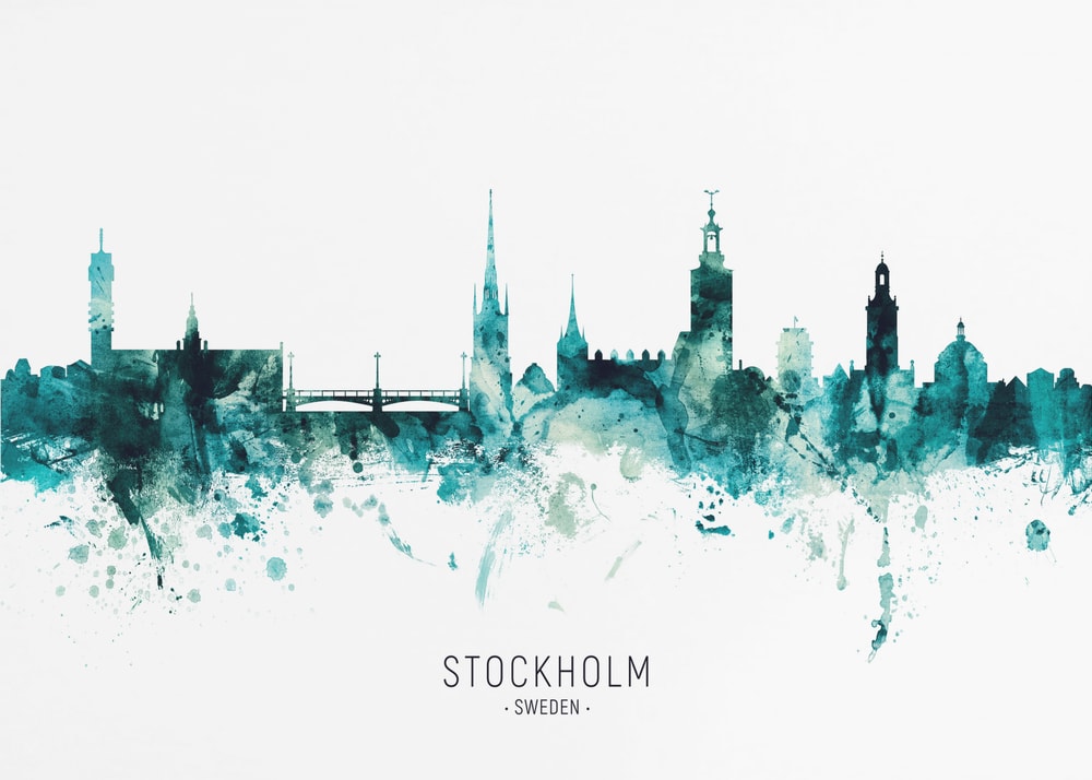 Stockholm Watercolor Skyline