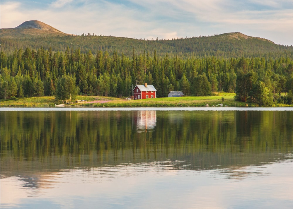 Serene Lake Red Cabin