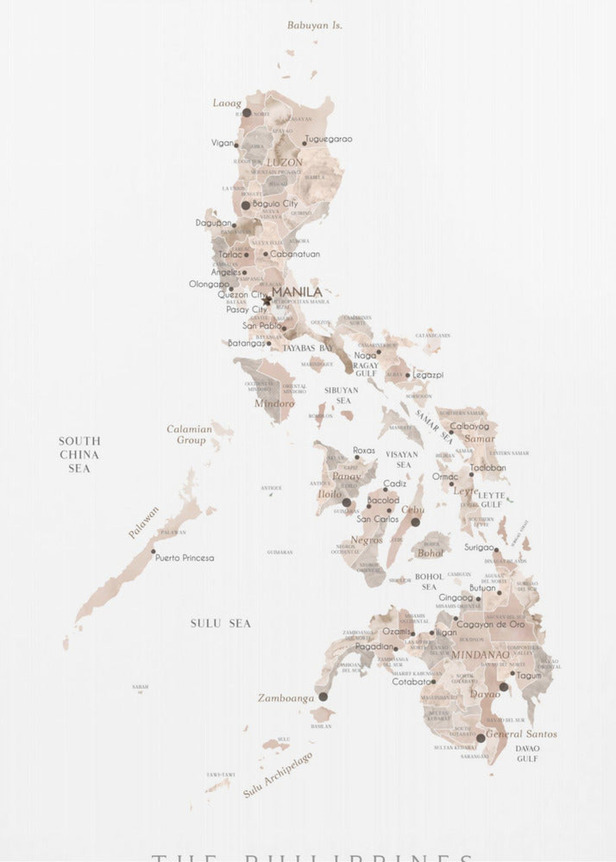 Taupe watercolor map of Philippines