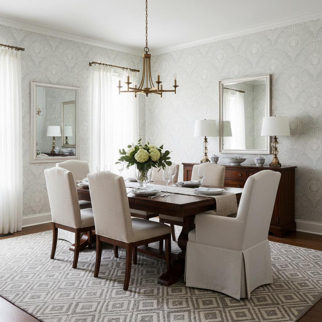 Peacock Plume Damask - Pearl Gray - Elegant grå tapet med påfågelsfjädermönster