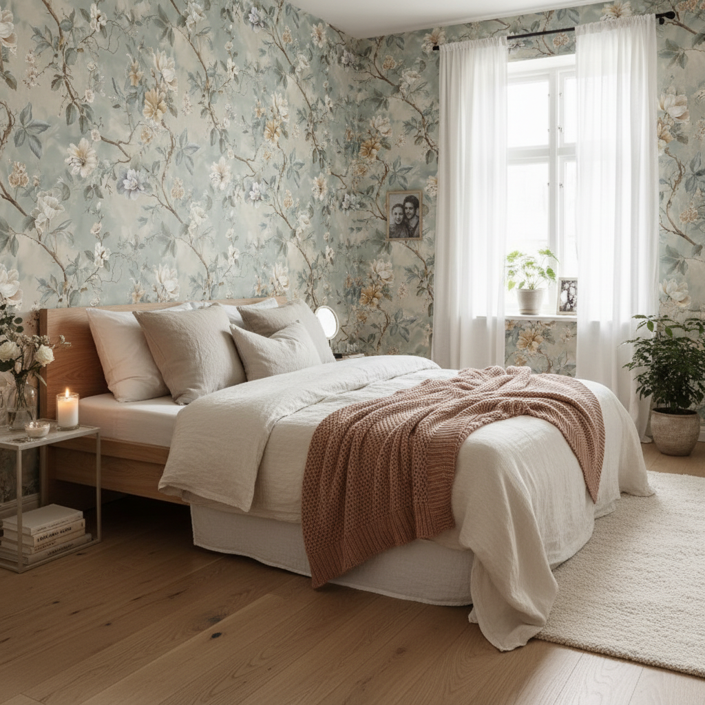 Asian Spring Hanami - Elegant tapet med körsbärsblommor i mjuka blå toner