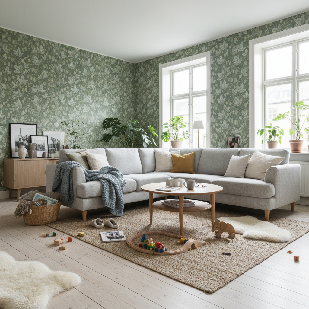 Trailing Hops Green - Elegant tapet med organiskt humlemönster i gröna toner